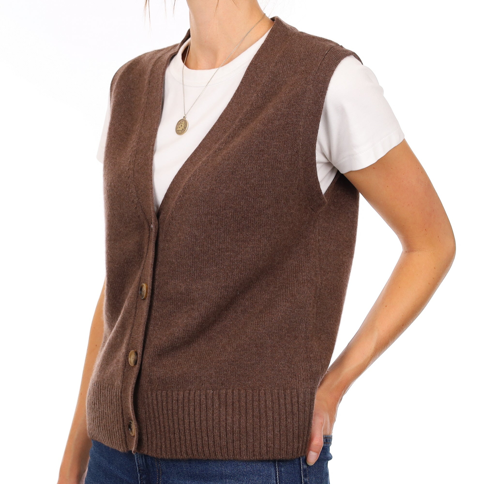 Brand New Mocha Luxury Cashmere V Neck Waistcoat Small UK 8-10