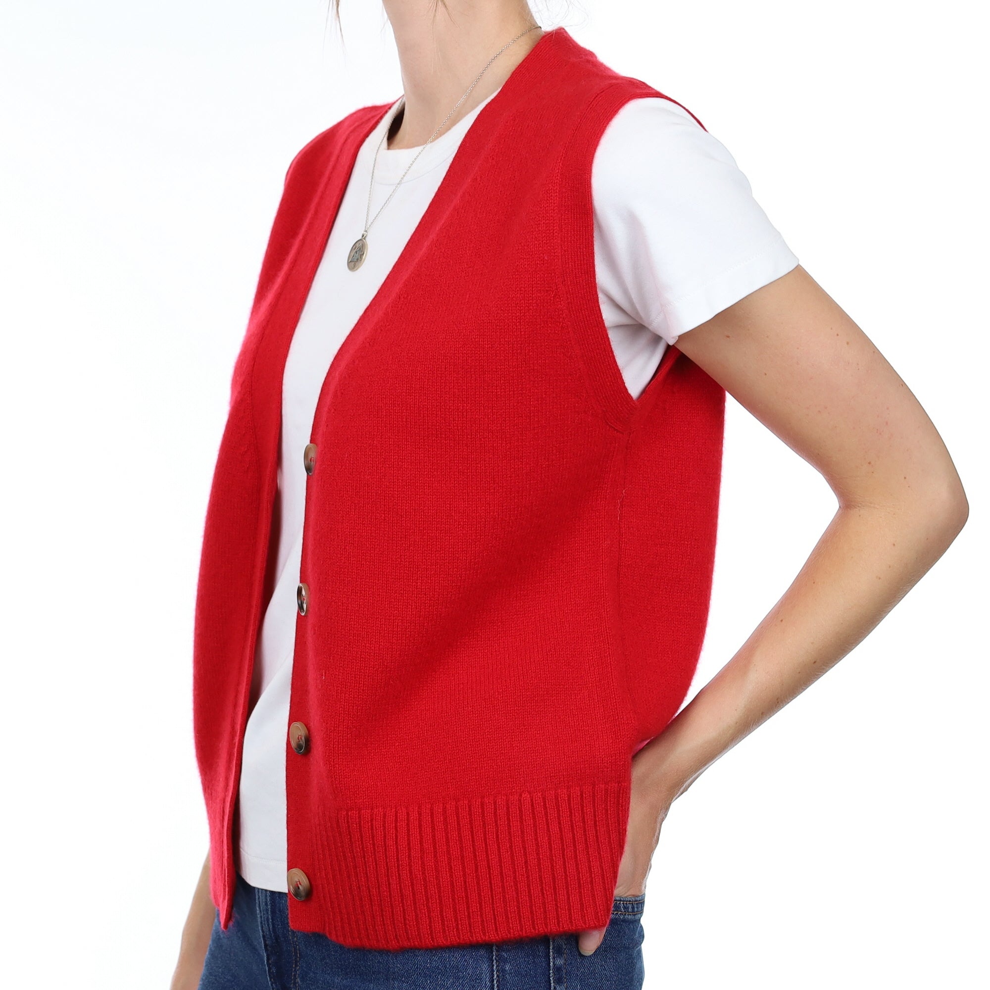 Brand New Post Box Red Luxury Cashmere V Neck Waistcoat Small UK 8-10