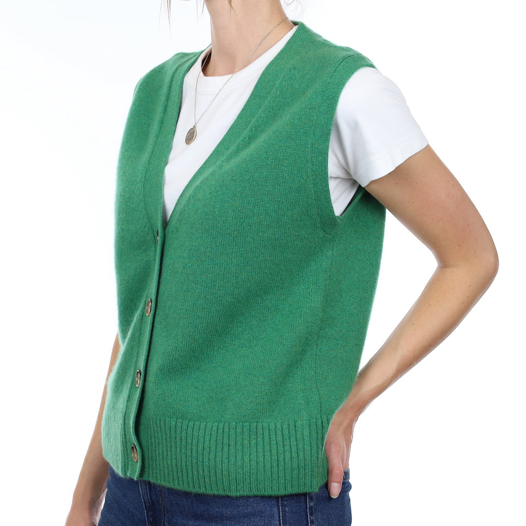 Brand New Shamrock Green Luxury Cashmere V Neck Waistcoat Small UK 8-10