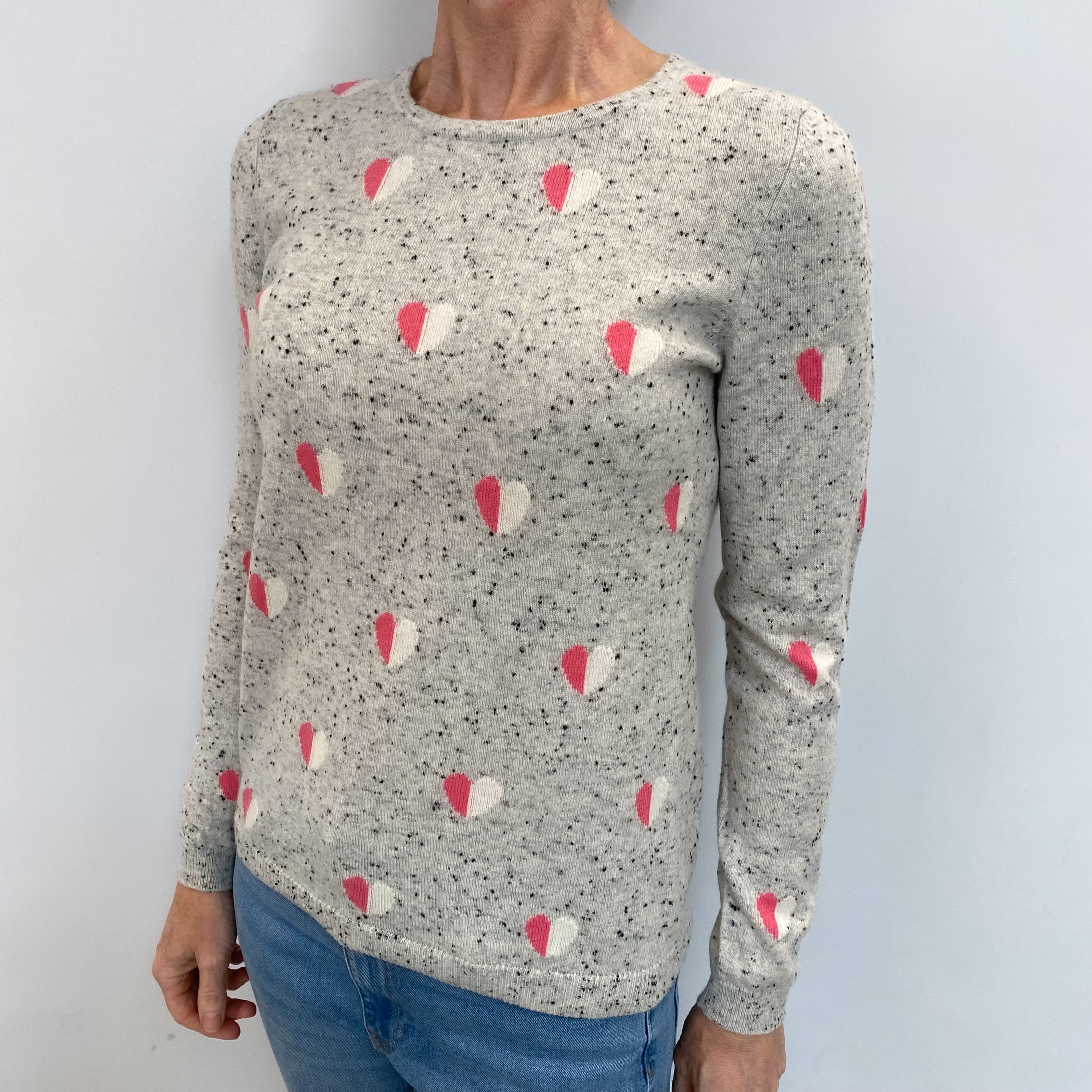 Grey ‘hearts’ Cashmere Crew Neck Jumper Small