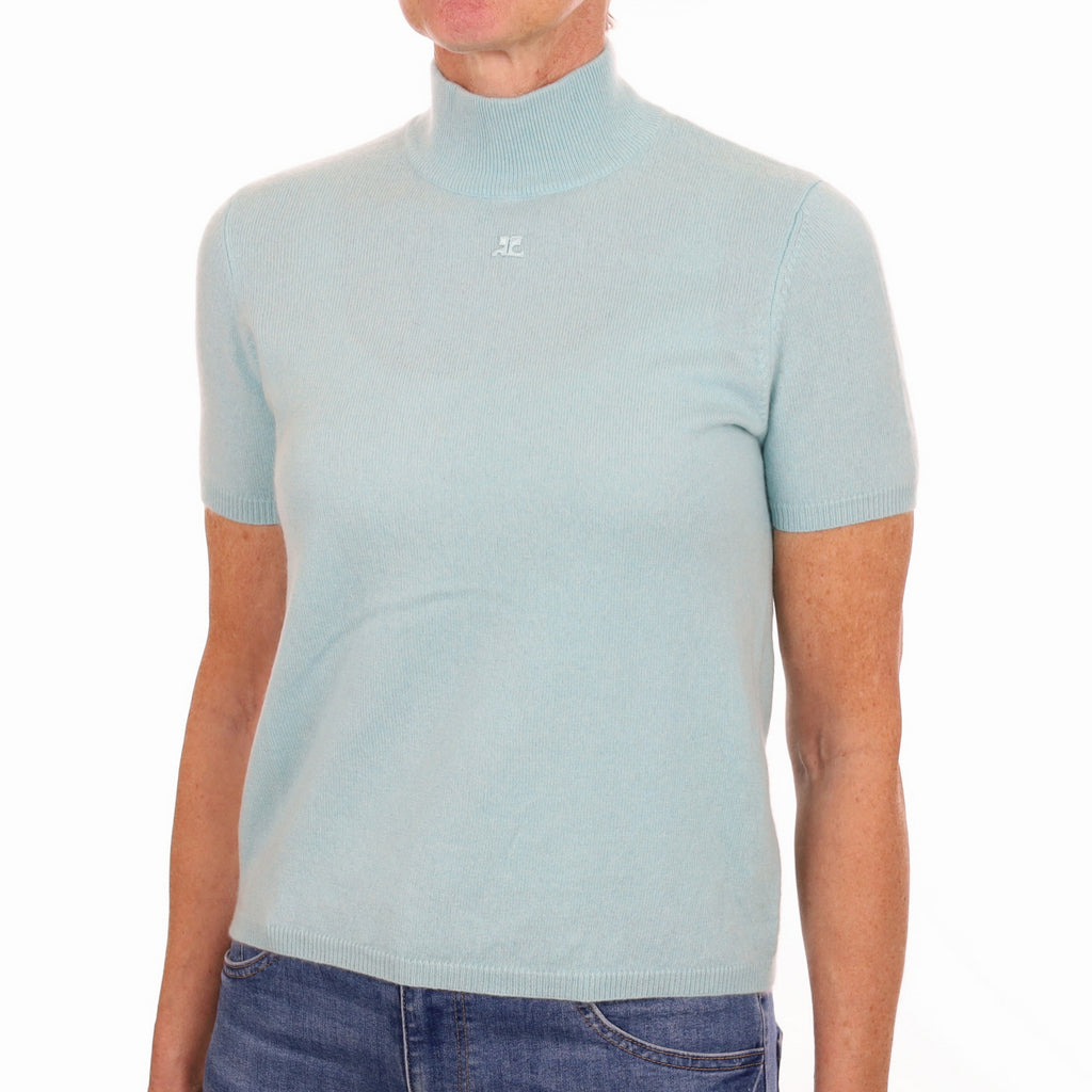 Deep Mint Blue Cashmere Turtle Neck Jumper Small