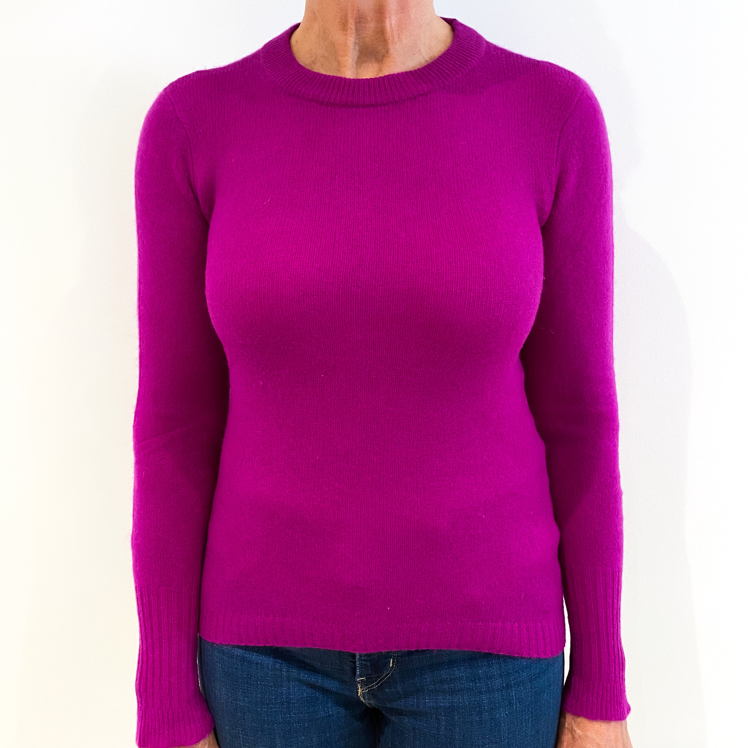 Magenta Pink Cashmere Crew Neck Jumper Medium