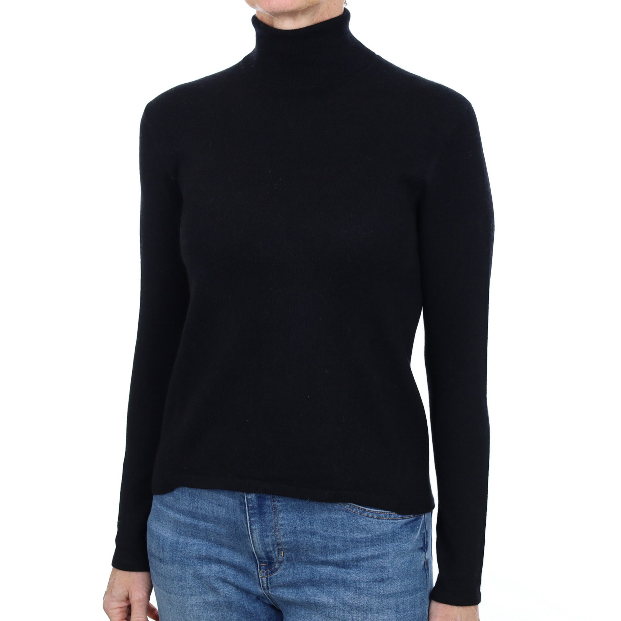 Black Cashmere Polo Neck Jumper Small