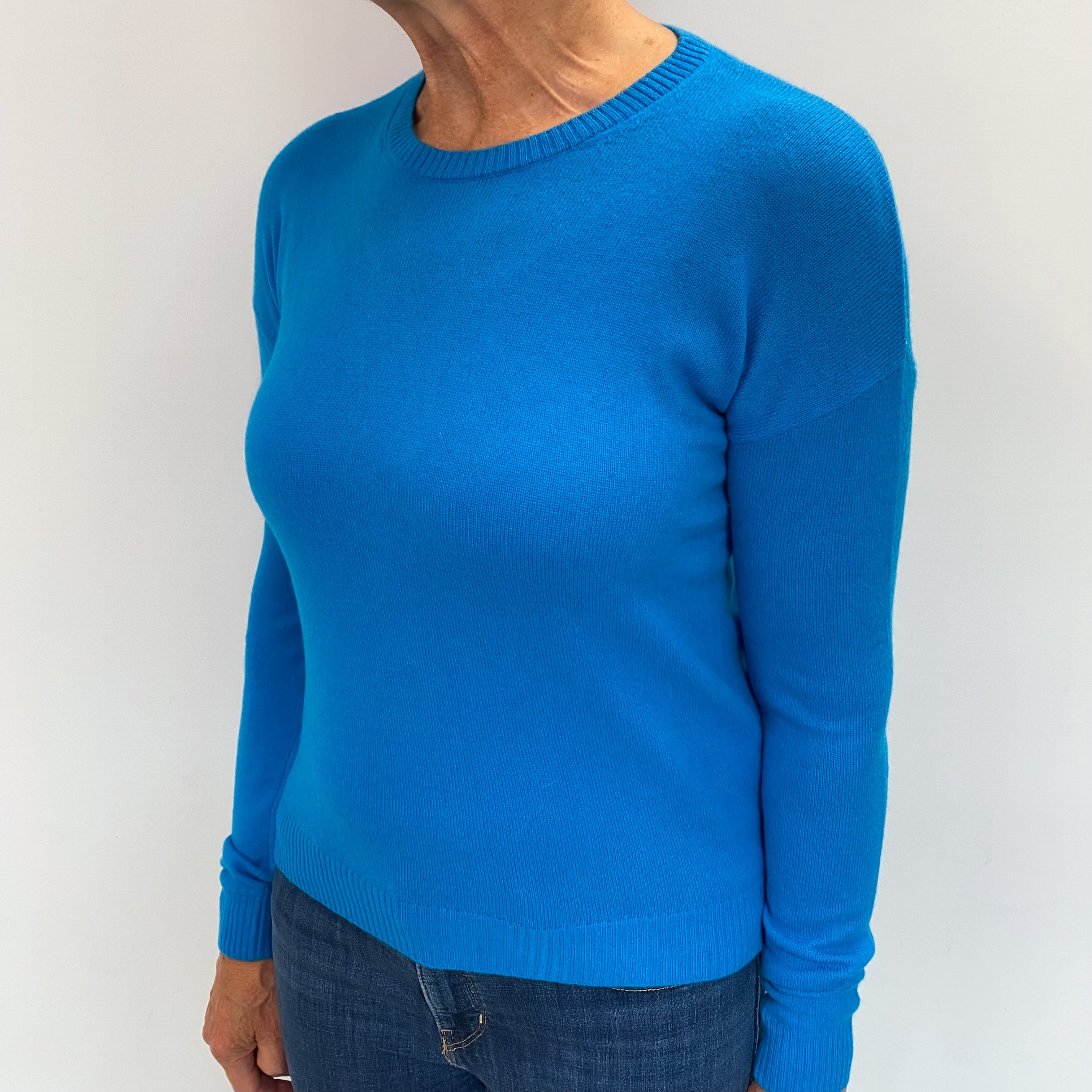 Ocean Blue Cashmere Crew Neck Jumper Medium