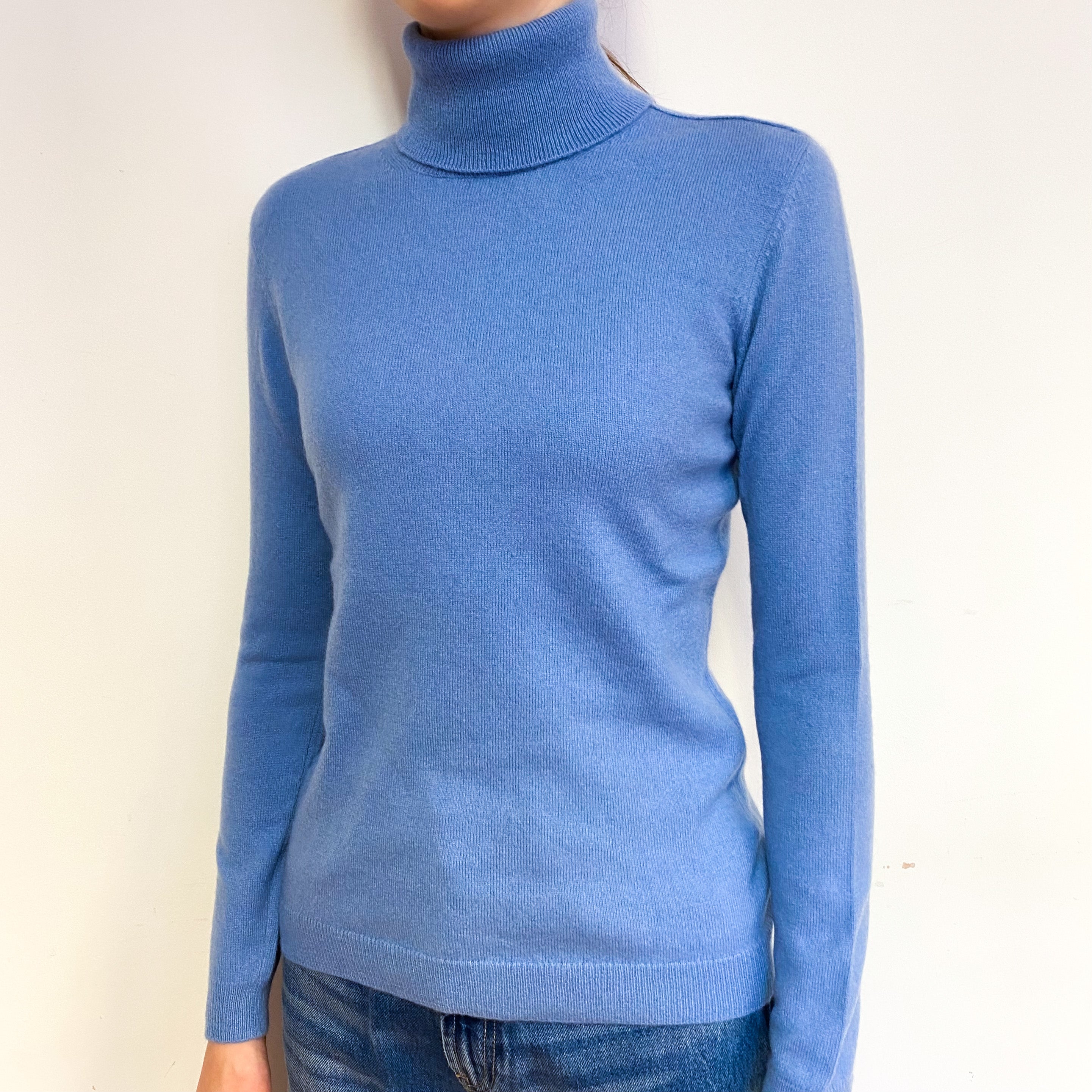 Sky Blue Cashmere Polo Neck Jumper Extra Small