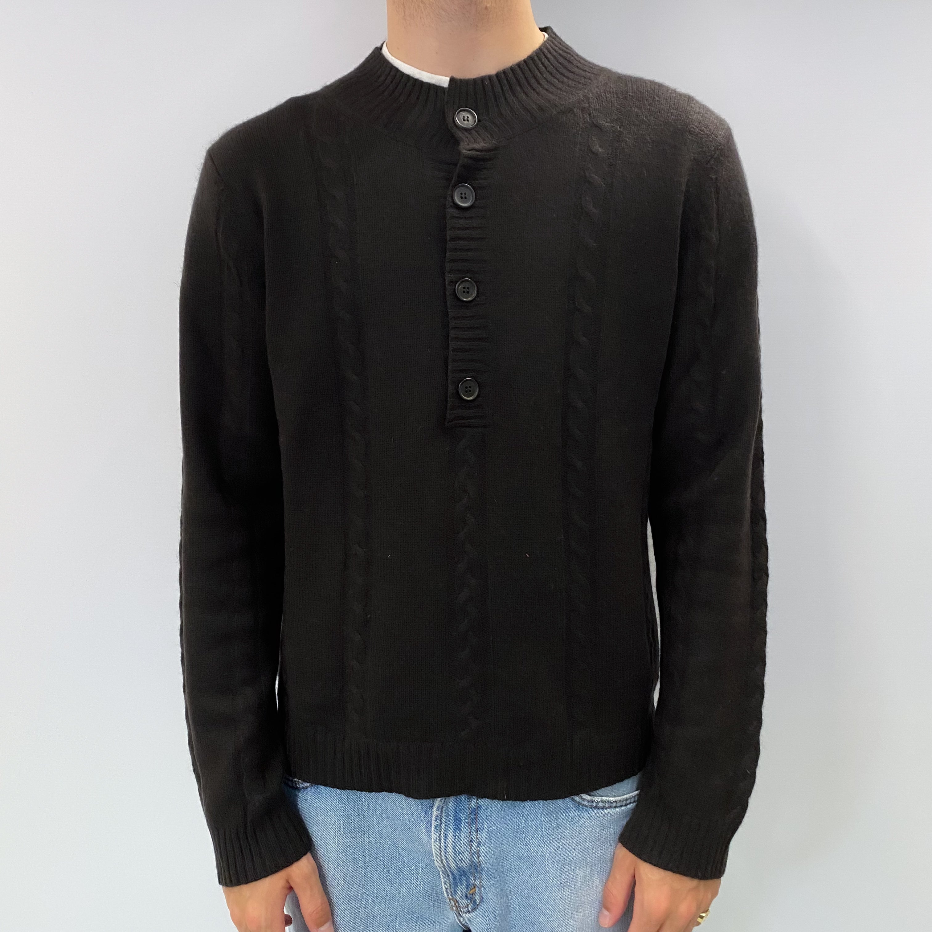 Men's Peppercorn Brown Cashmere Turtle Neck Jumper Large