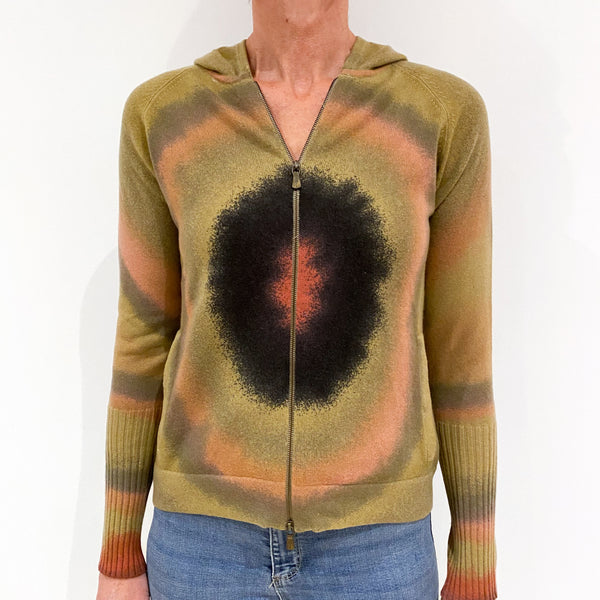 Olive Green Tie Dye Cashmere Zip Up Hoodie Small