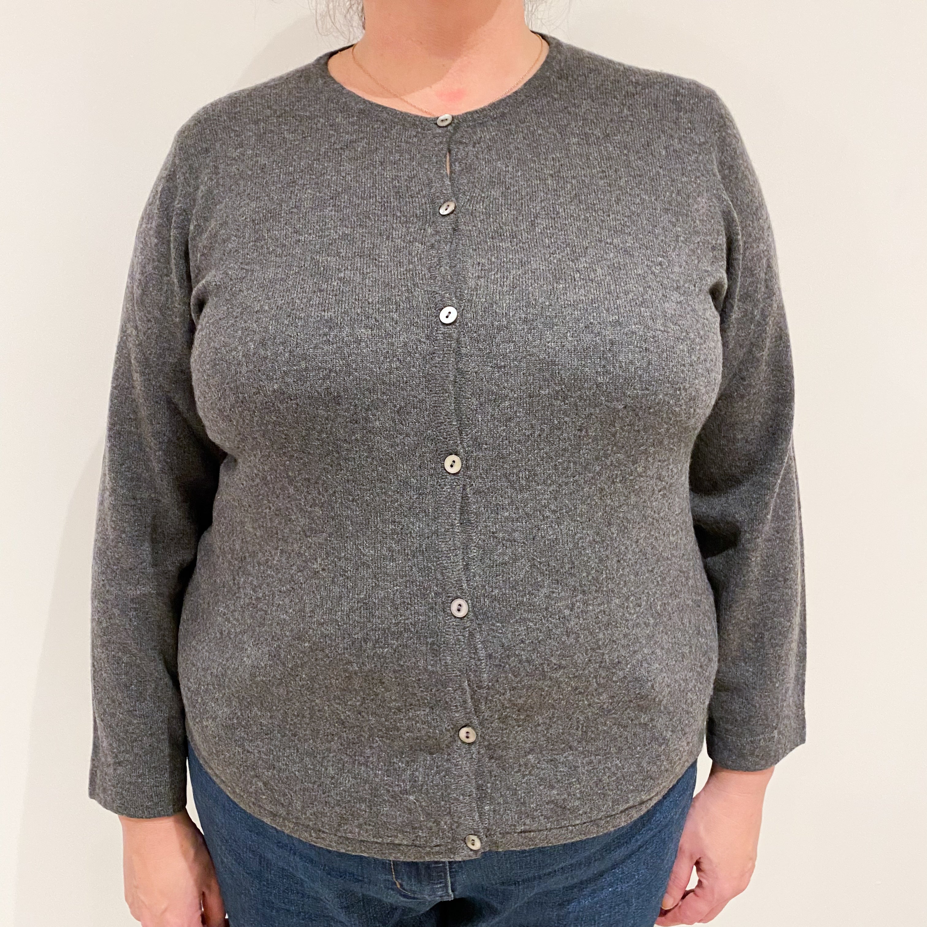 Slate Grey Cashmere Crew Neck Cardigan Extra Large