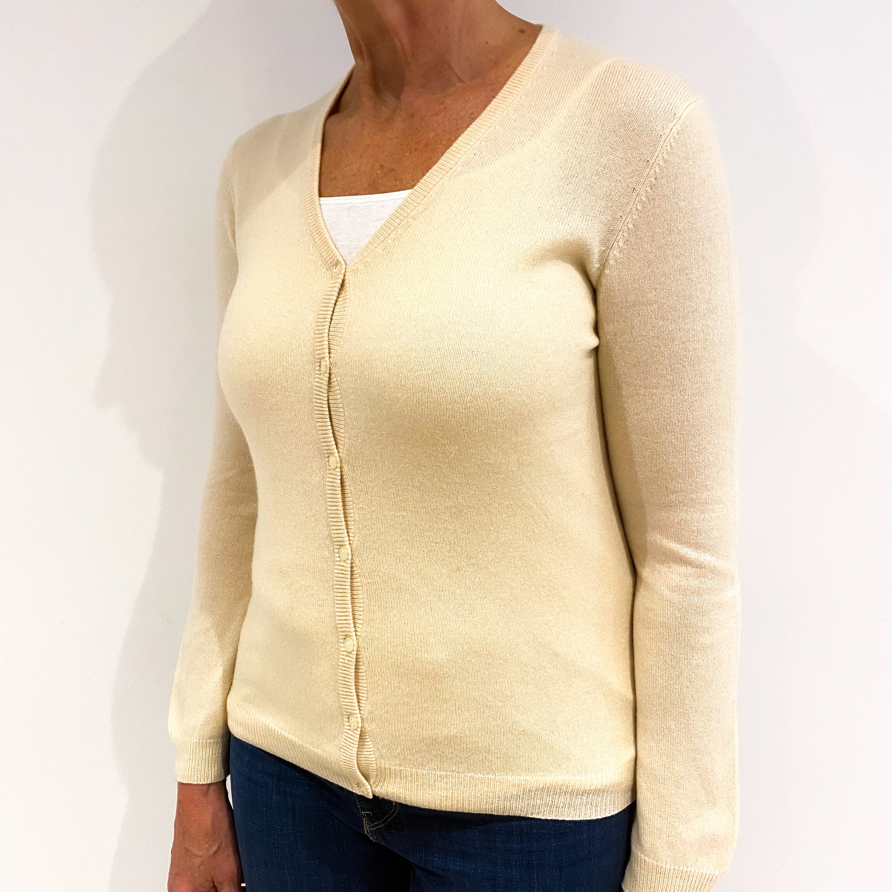 Buttermilk Yellow Cashmere V Neck Cardigan Medium