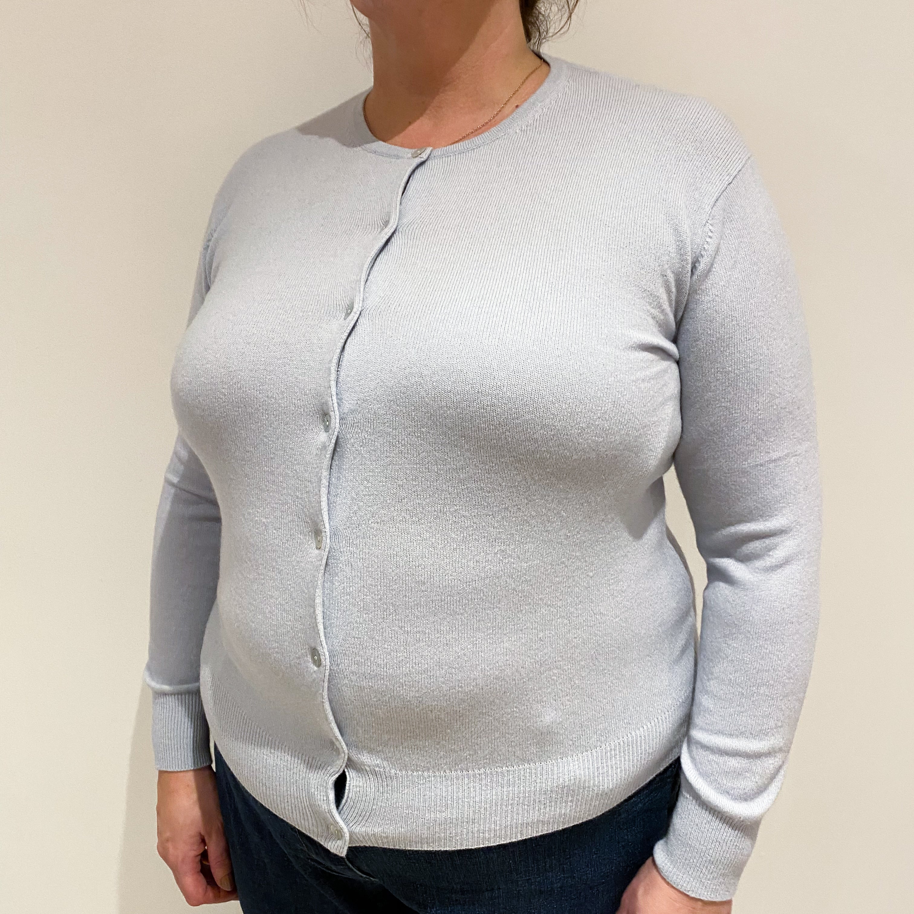 Ice Blue Crew Neck Cashmere Cardigan Extra Large