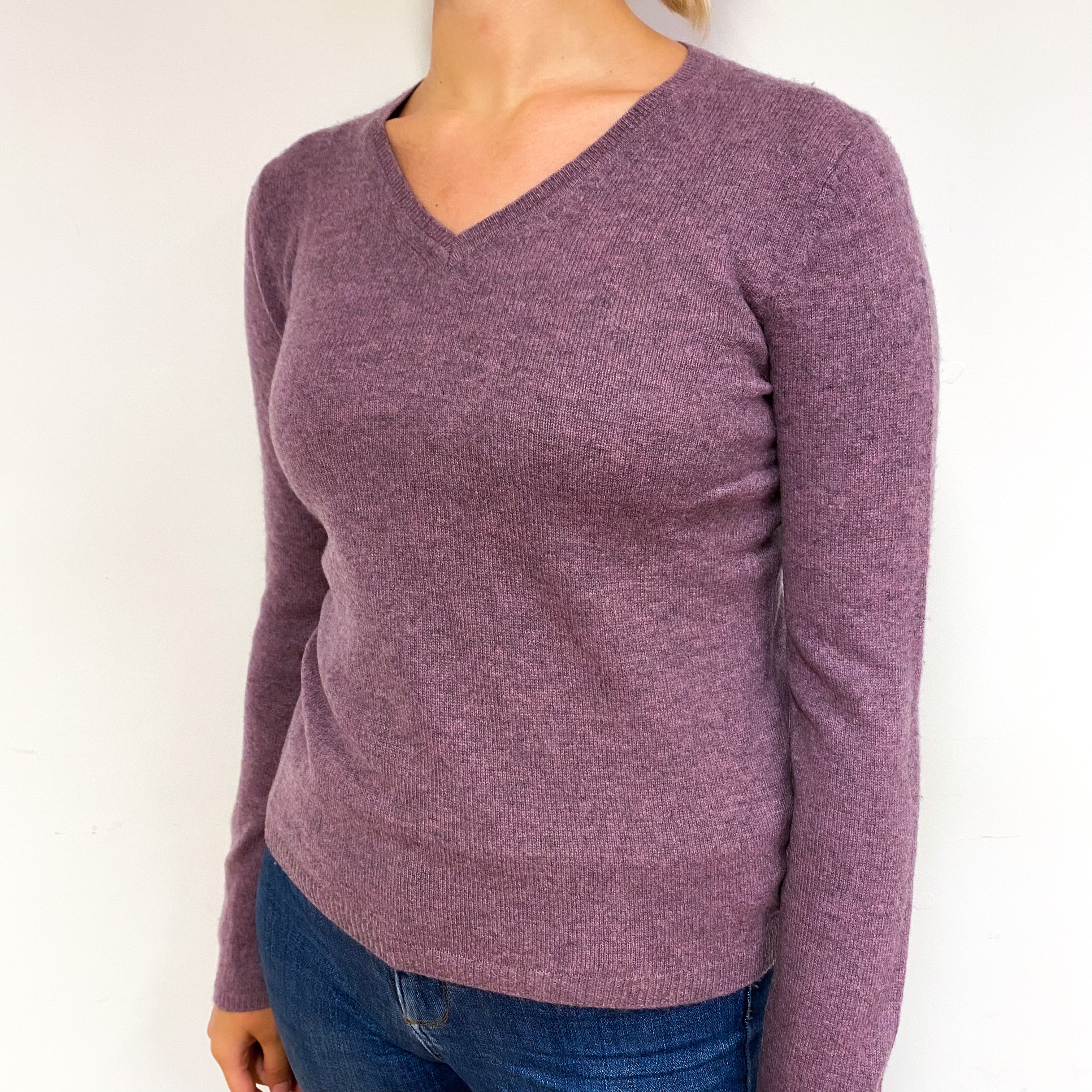 Heather Purple Cashmere V-Neck Jumper Small