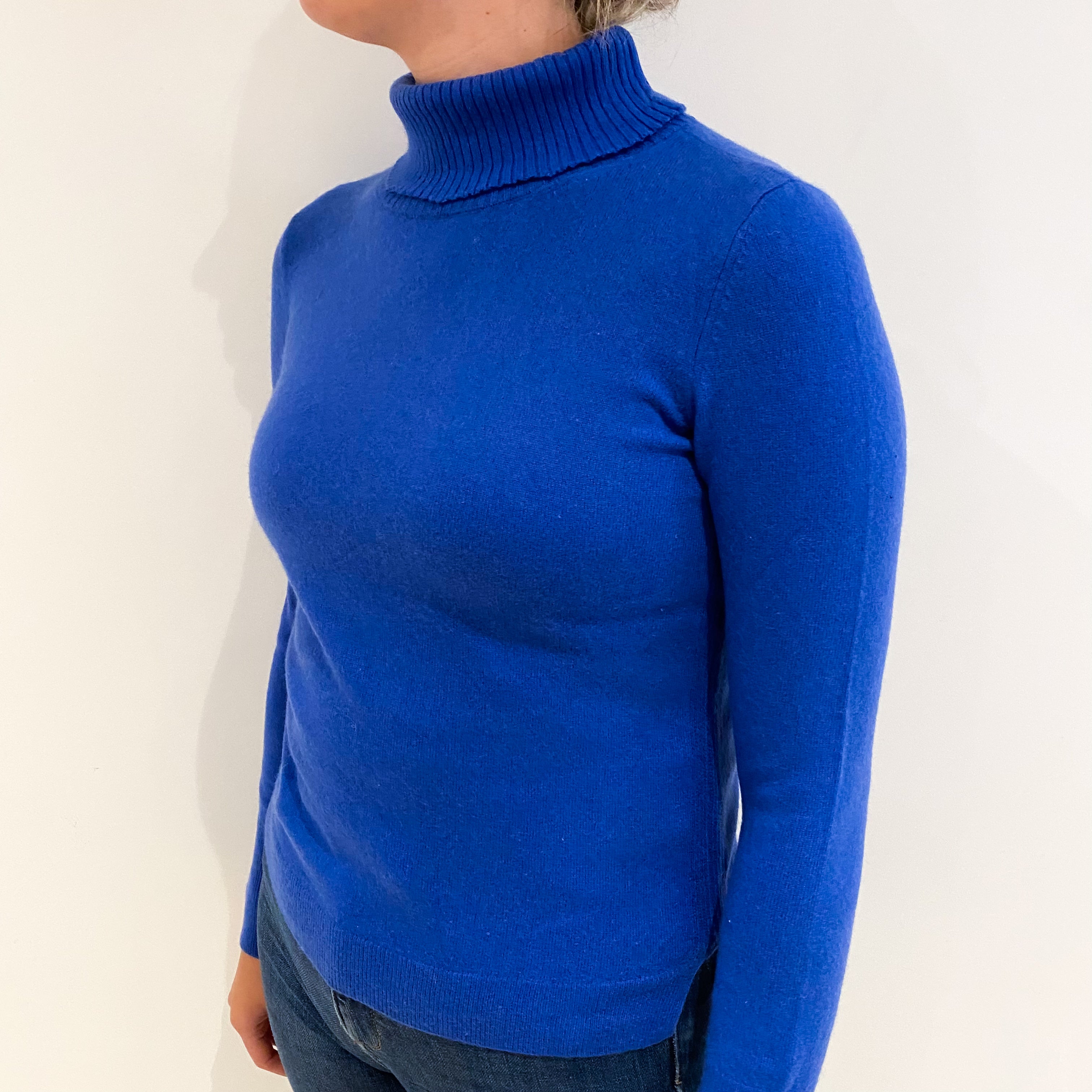 Azure Blue Cashmere Polo Neck Jumper Small