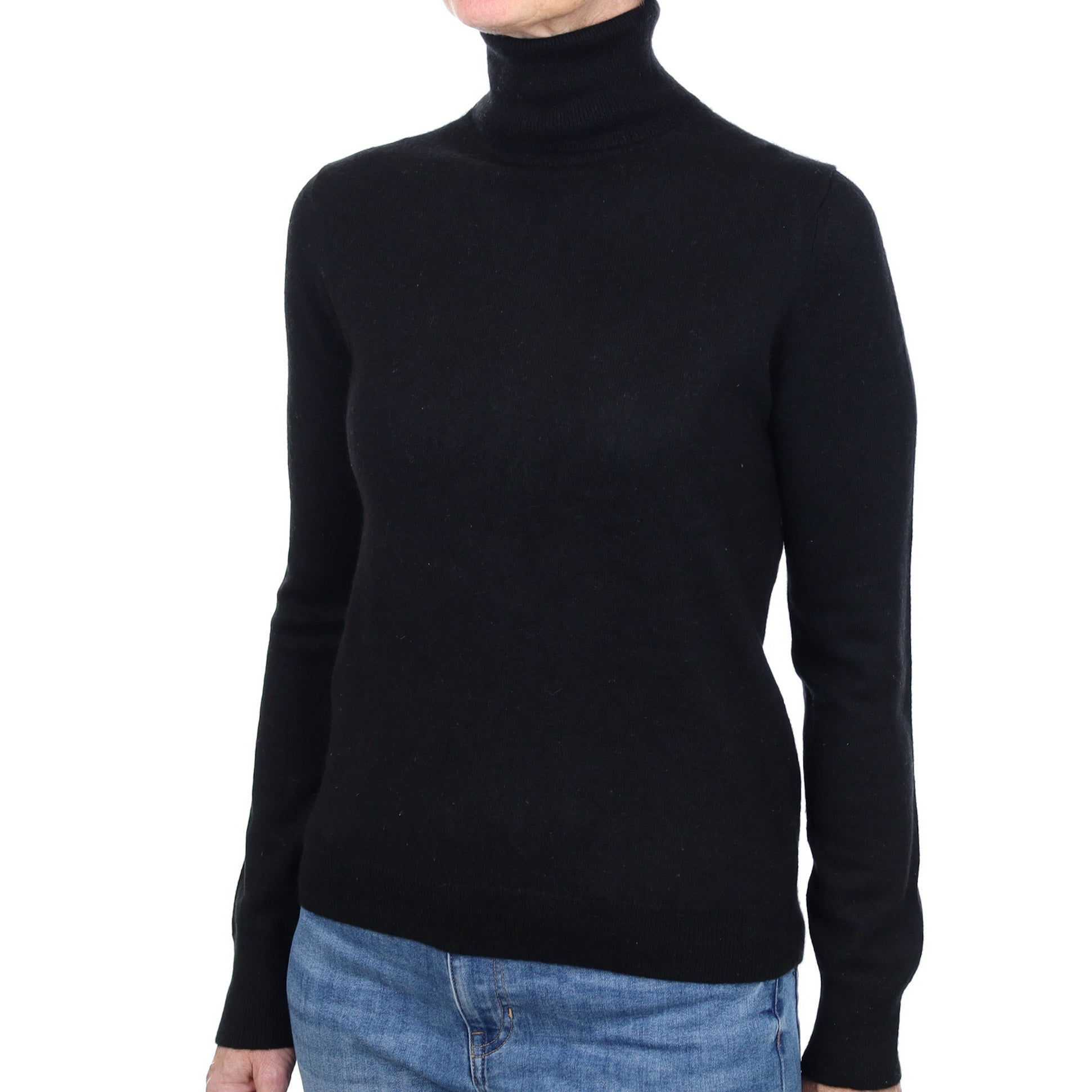 Black Cashmere Polo Neck Jumper Small