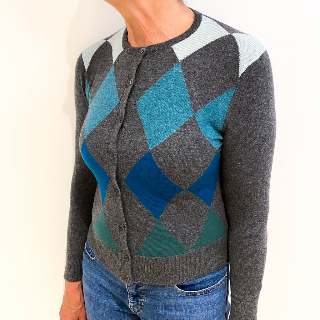Slate Grey Diamond Pattern Cashmere Cardigan Medium