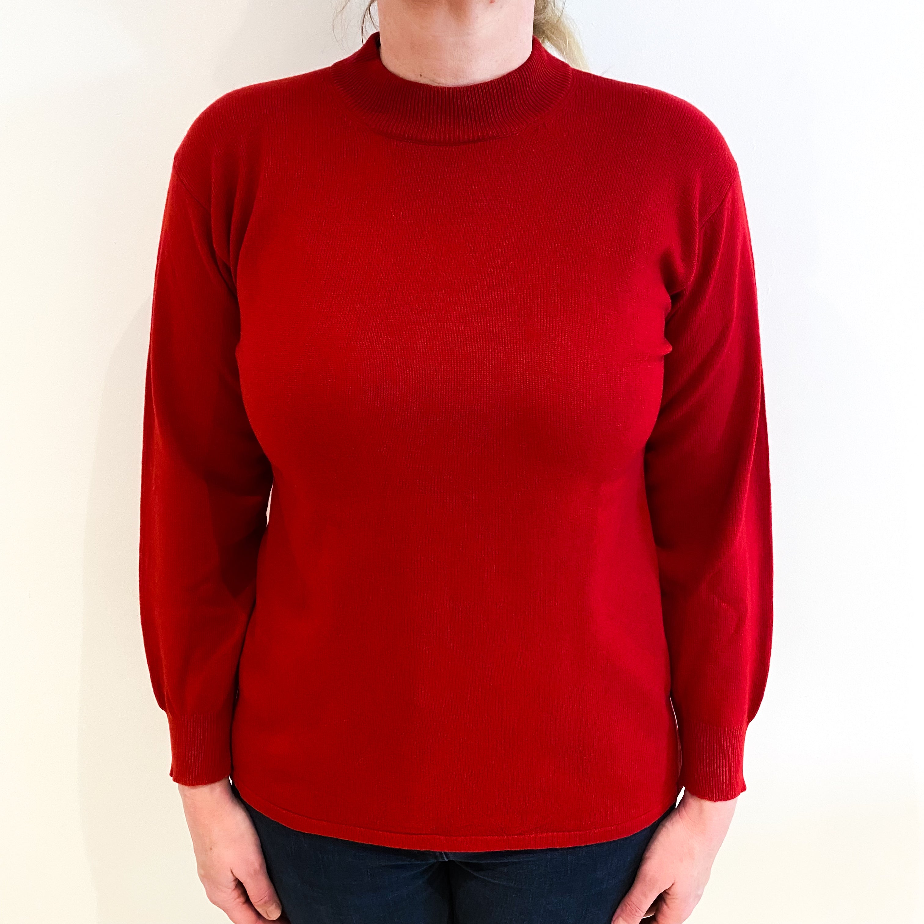 Post Box Red Cashmere Turtle Neck Jumper Large