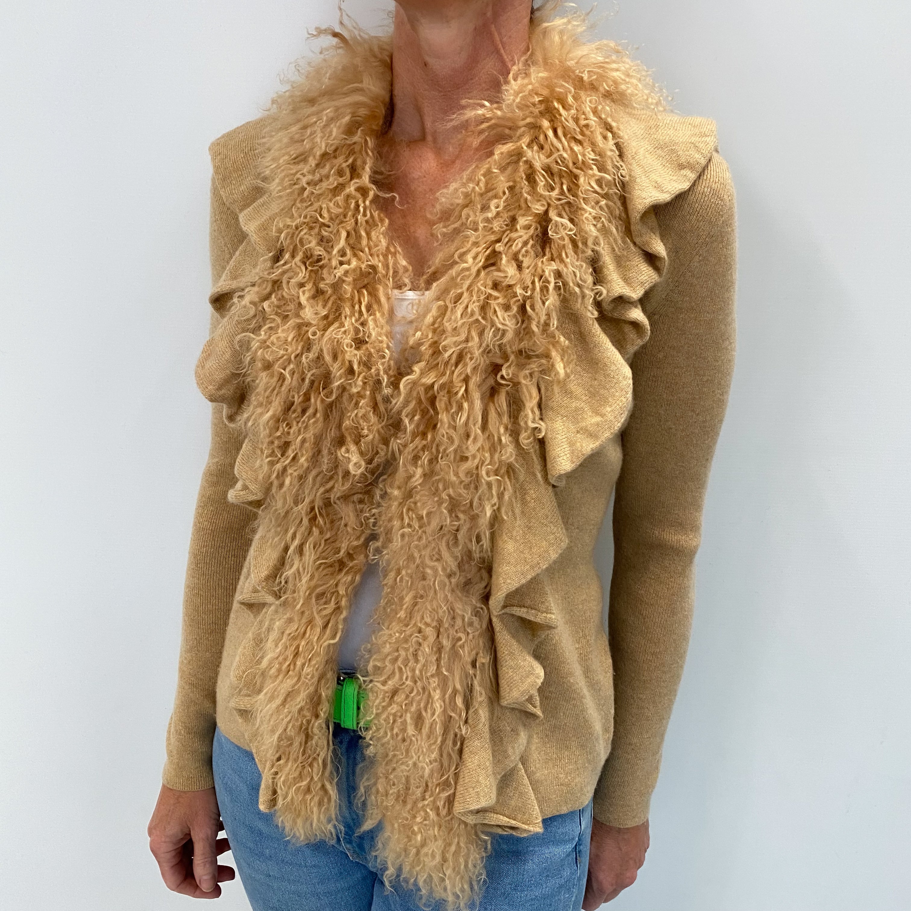 Came Brown Fur Trimmed Cashmere Cardigan Small