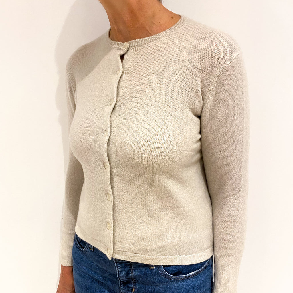 Honey Beige Cashmere Crew Neck Cardigan Medium