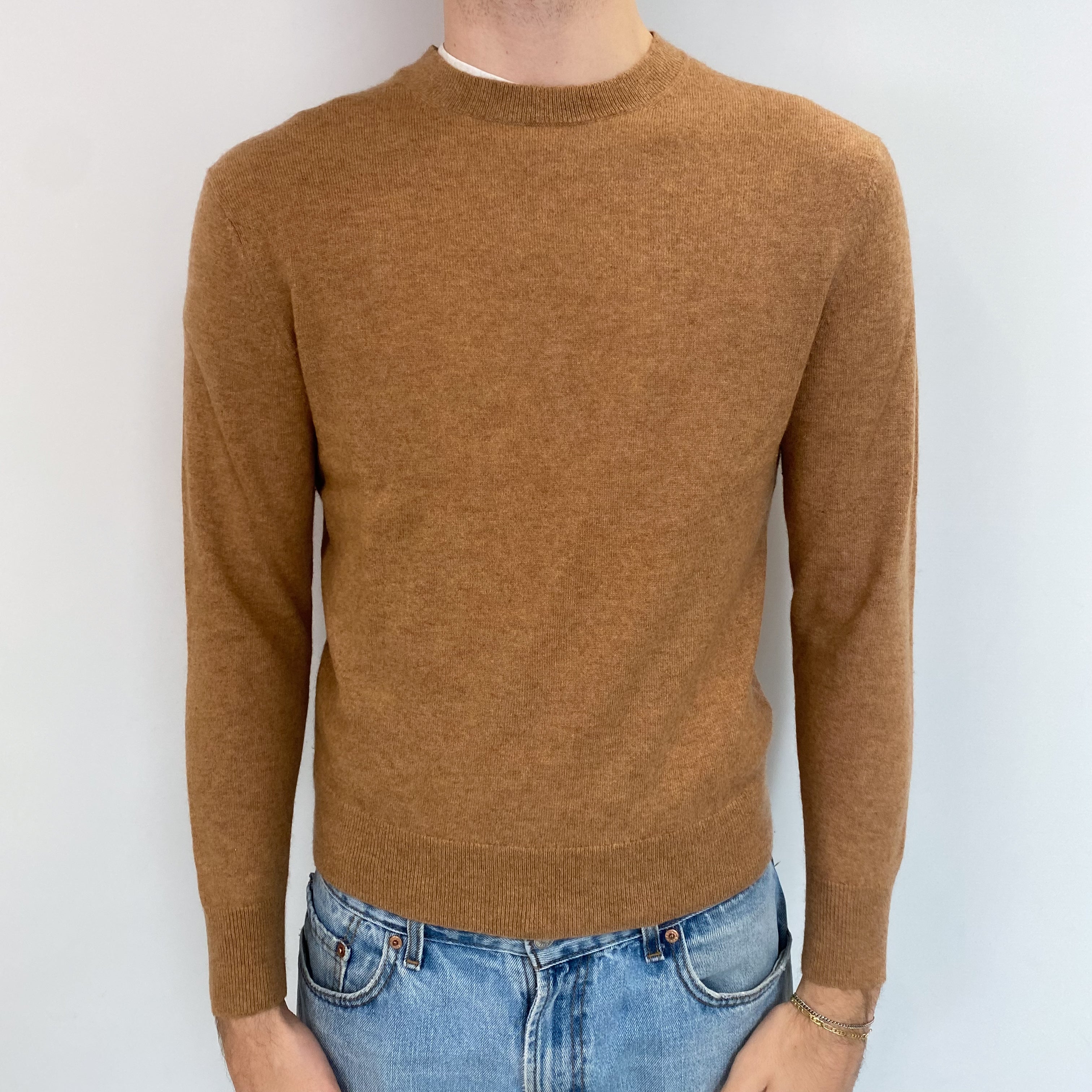 Men's Butterscotch Brown Cashmere Crew Neck Jumper Medium