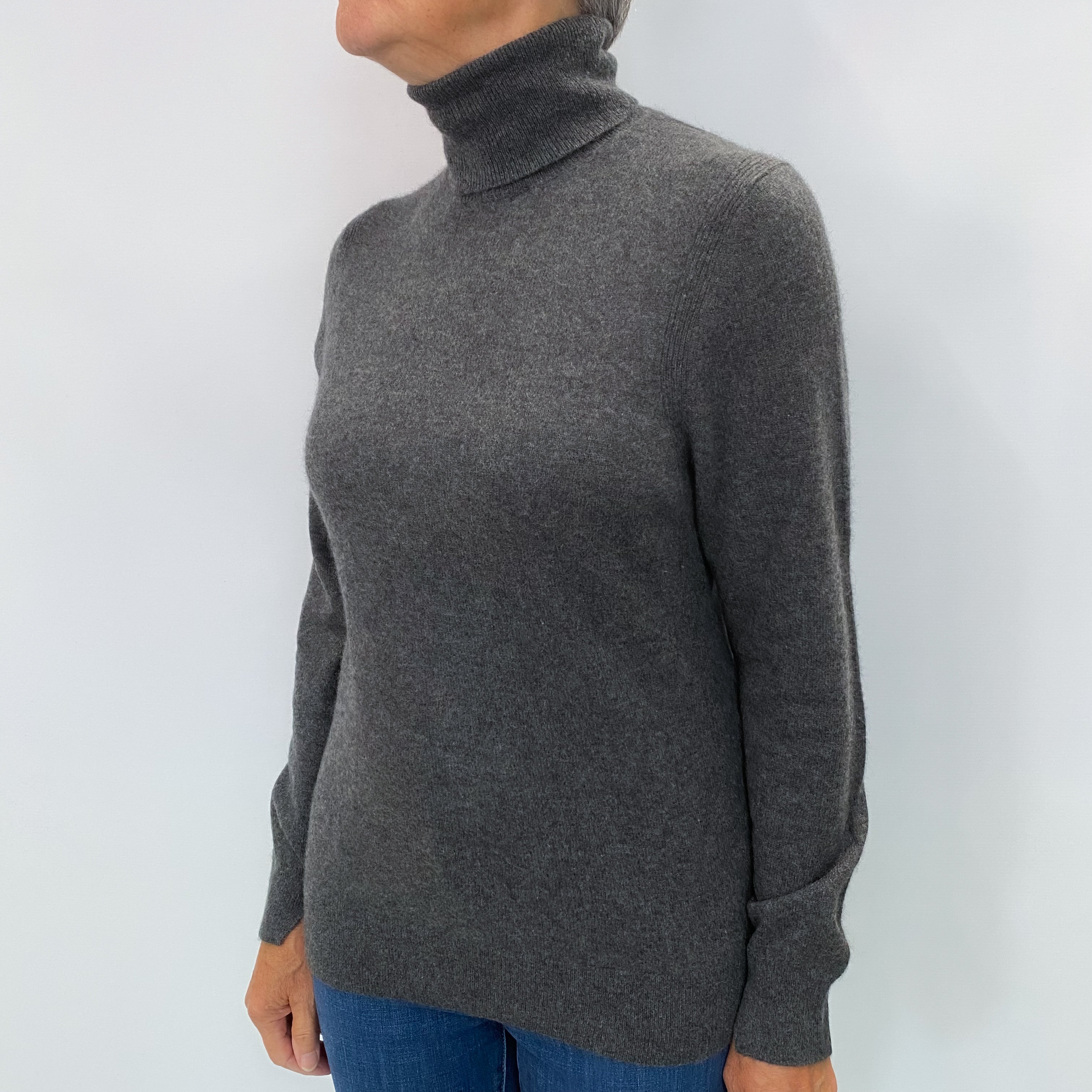 Slate Grey Cashmere Polo Neck Jumper Medium