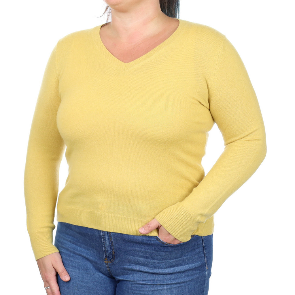 Sunflower Yellow Cashmere V Neck Jumper Large
