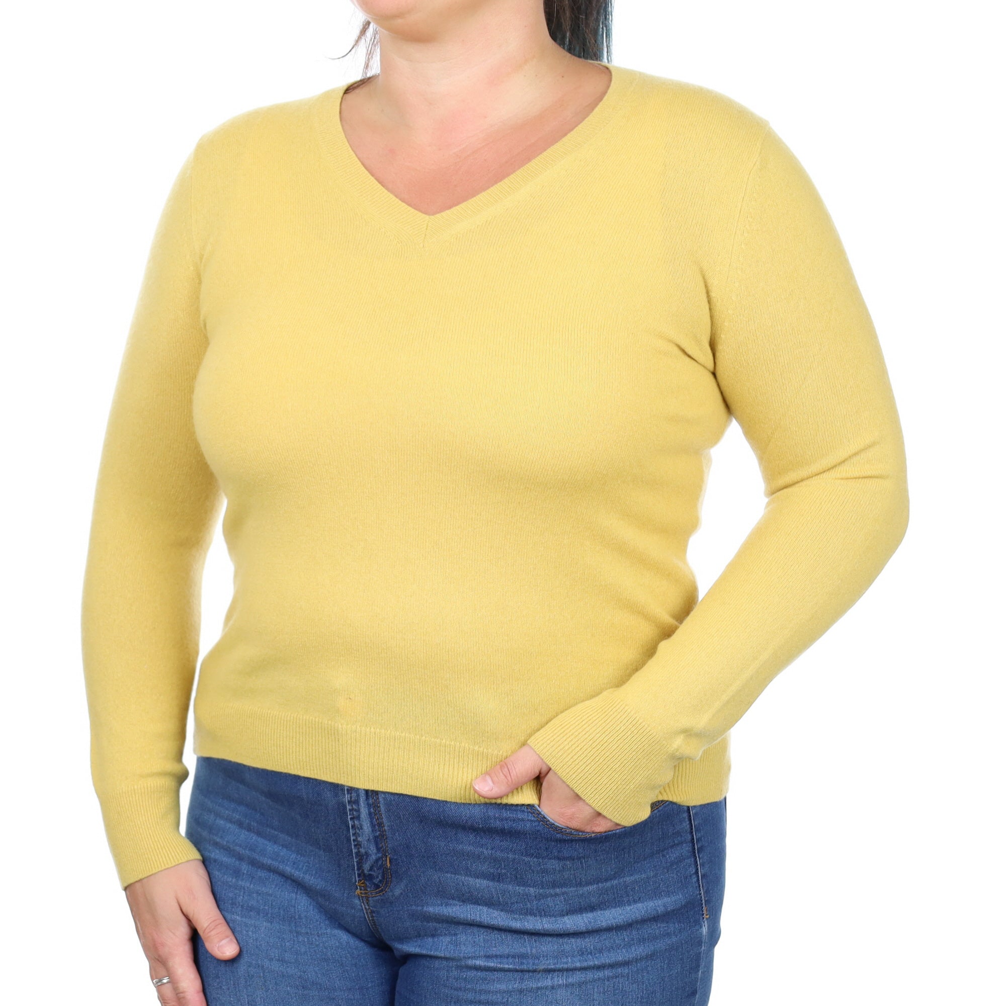 Sunflower Yellow Cashmere V Neck Jumper Large