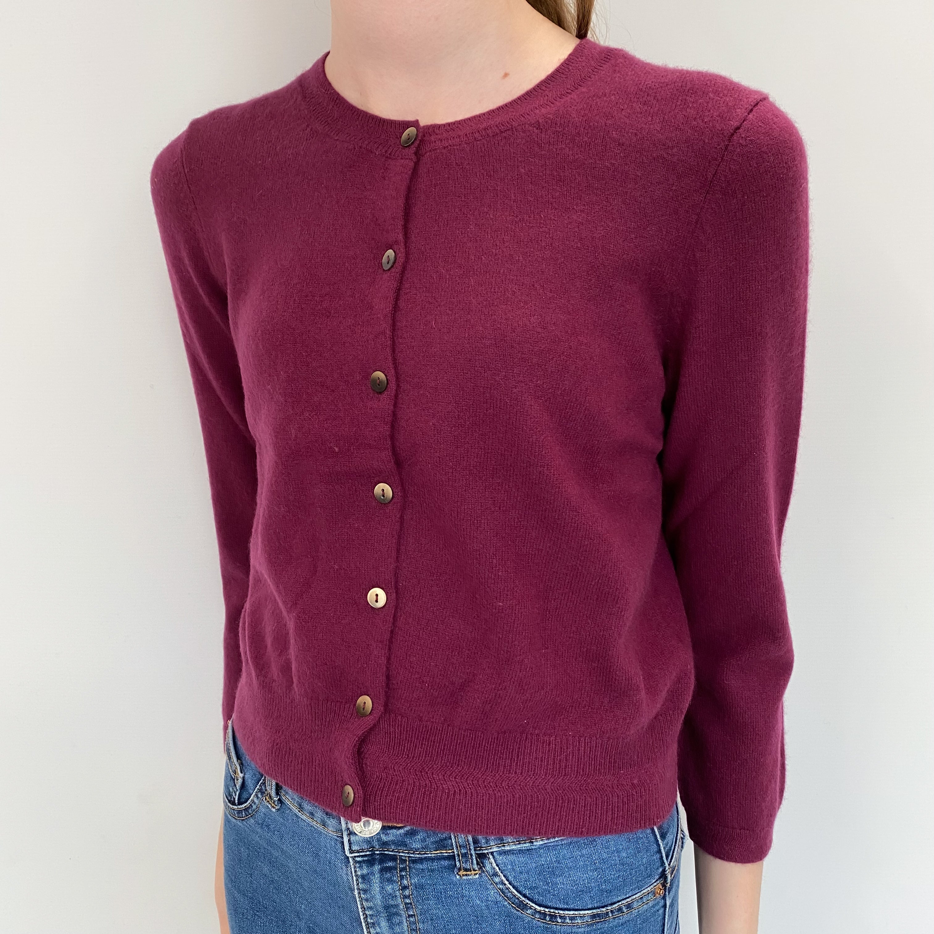 Fig Purple Cashmere Crew Cardigan Extra Small