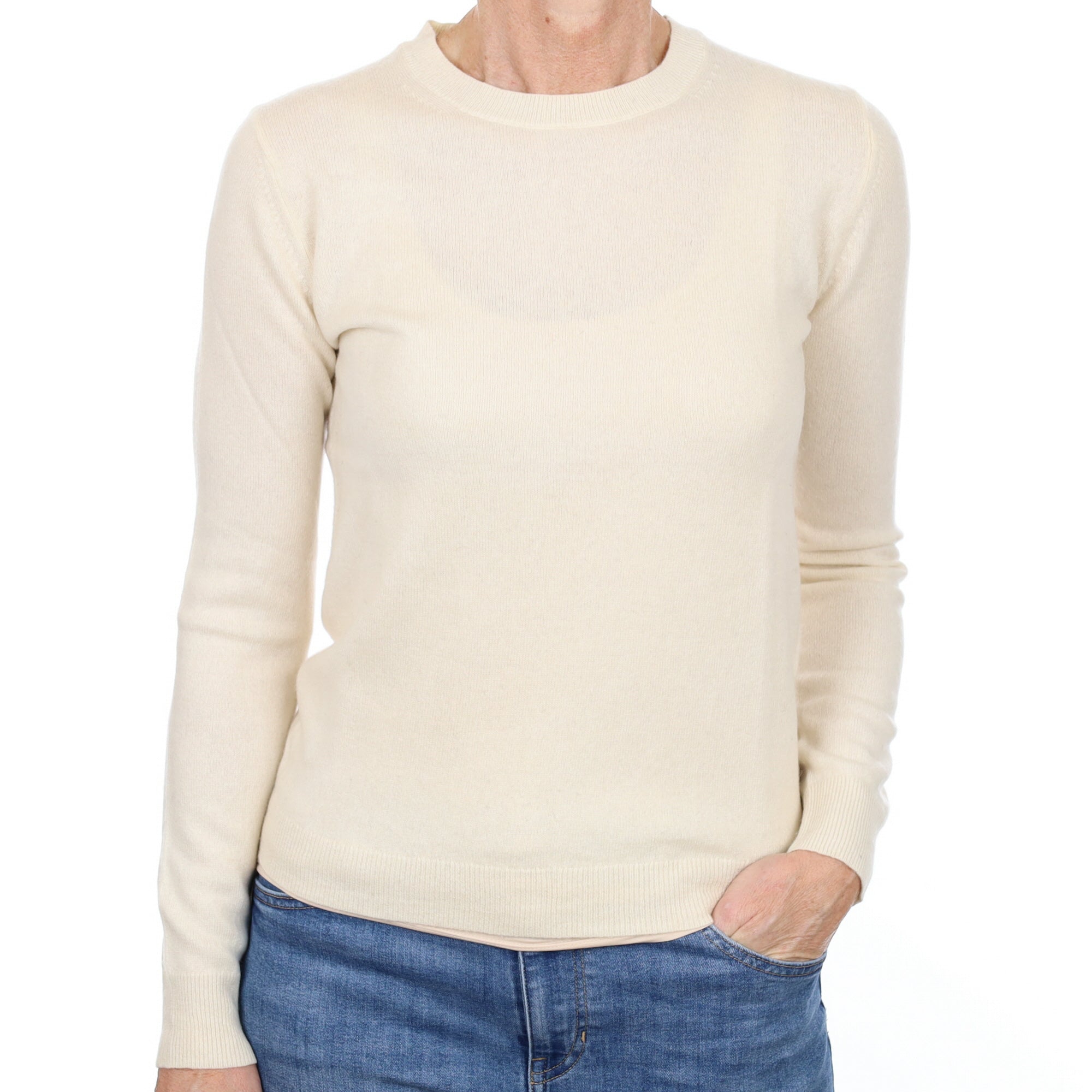 Vanilla Cream Cashmere Crew Neck Jumper Small