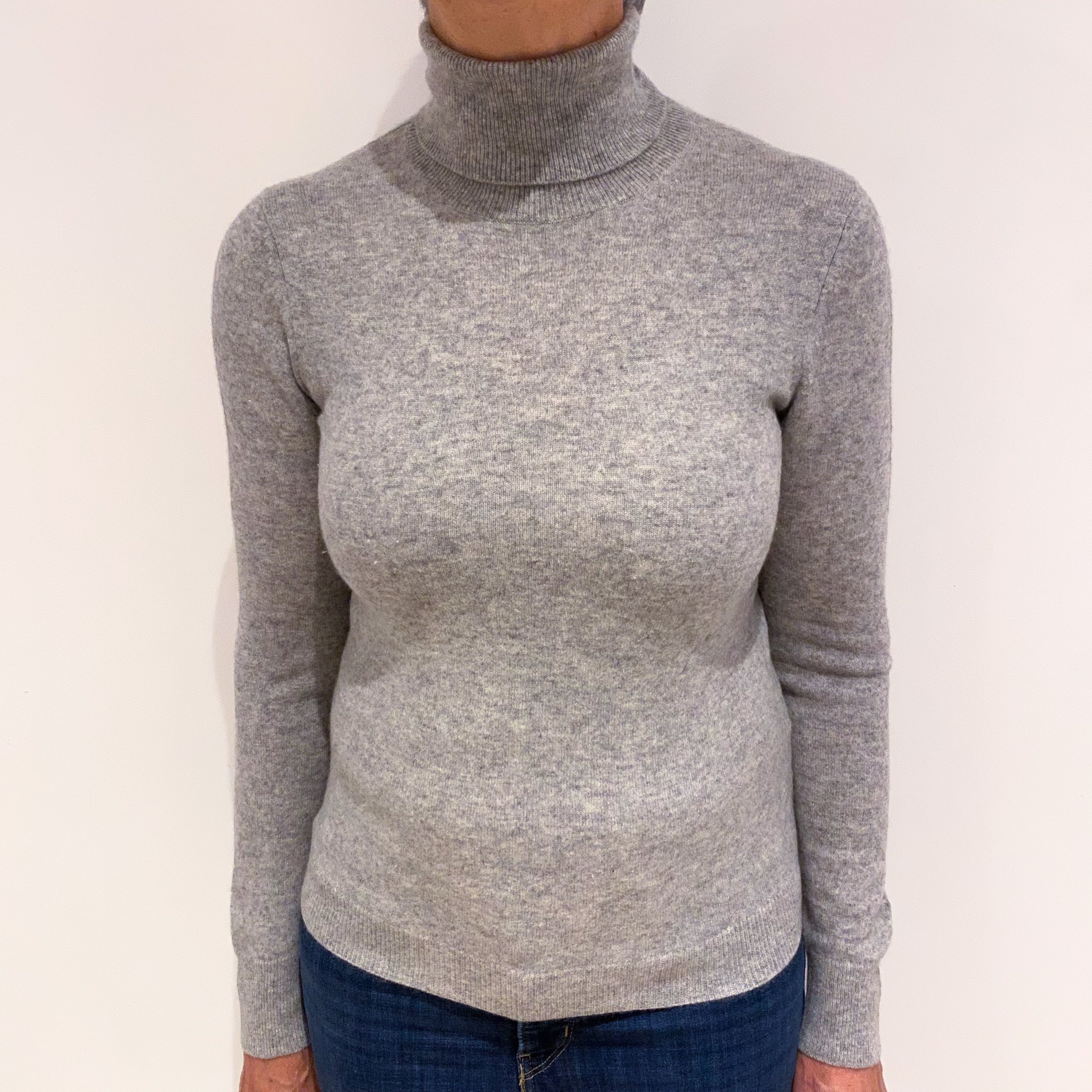 Smoke Grey Cashmere Polo Neck Jumper Medium