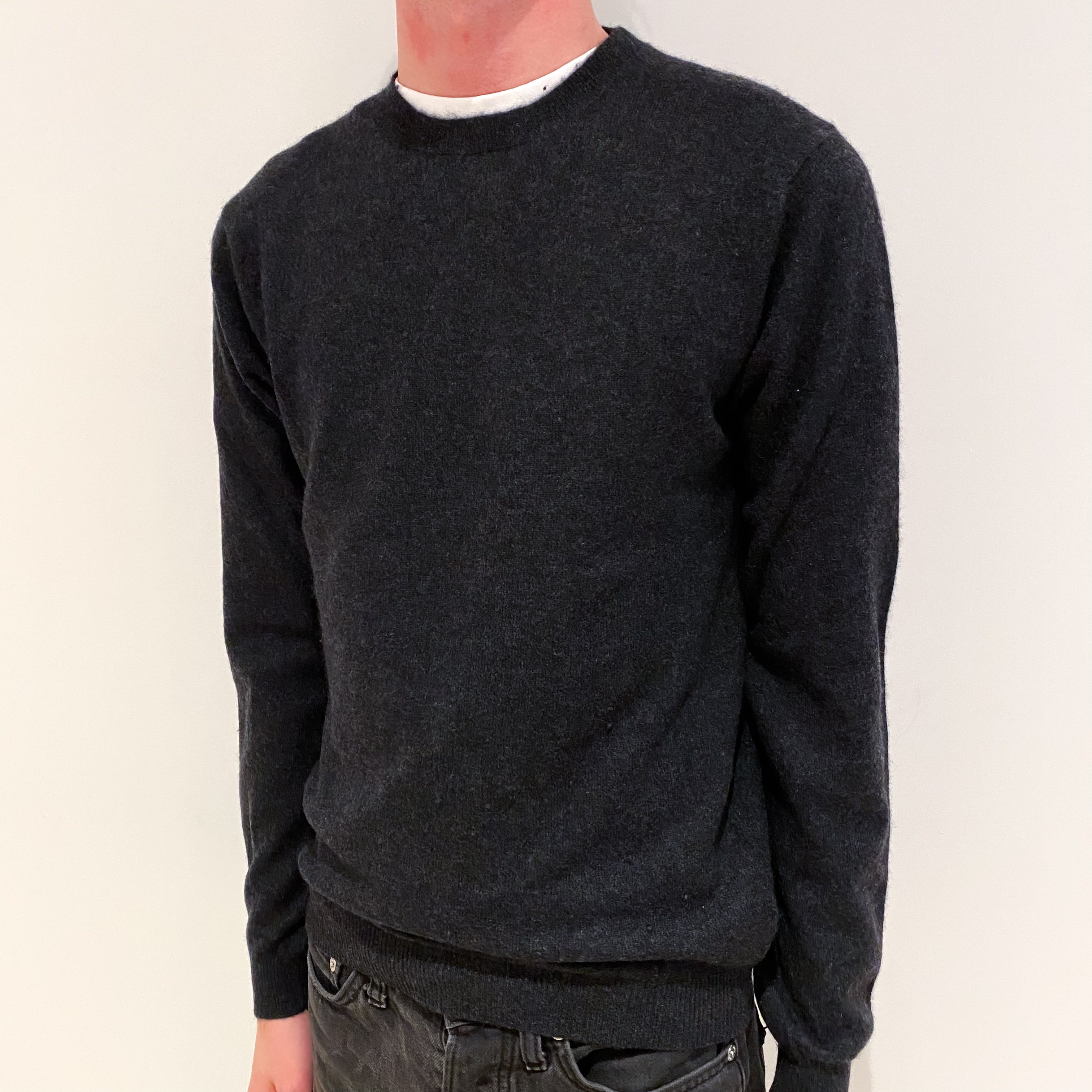 Men's Charcoal Grey Cashmere Crew Neck Jumper Small