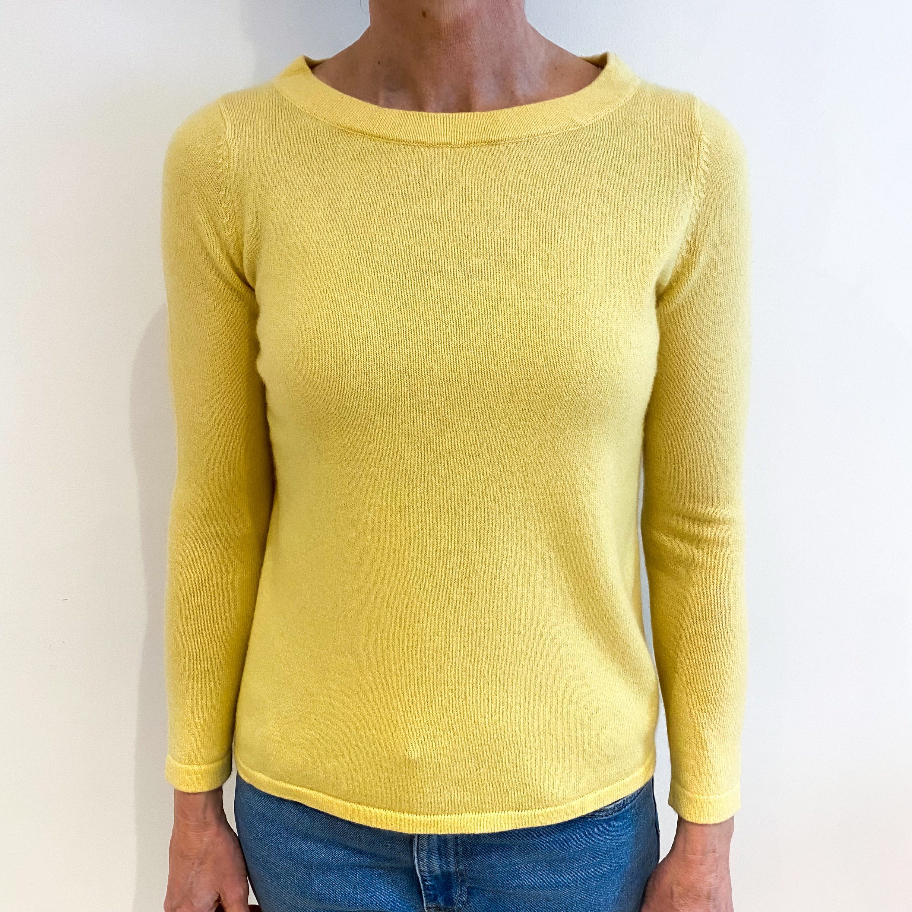 Custard Yellow Cashmere Crew Neck Jumper Small
