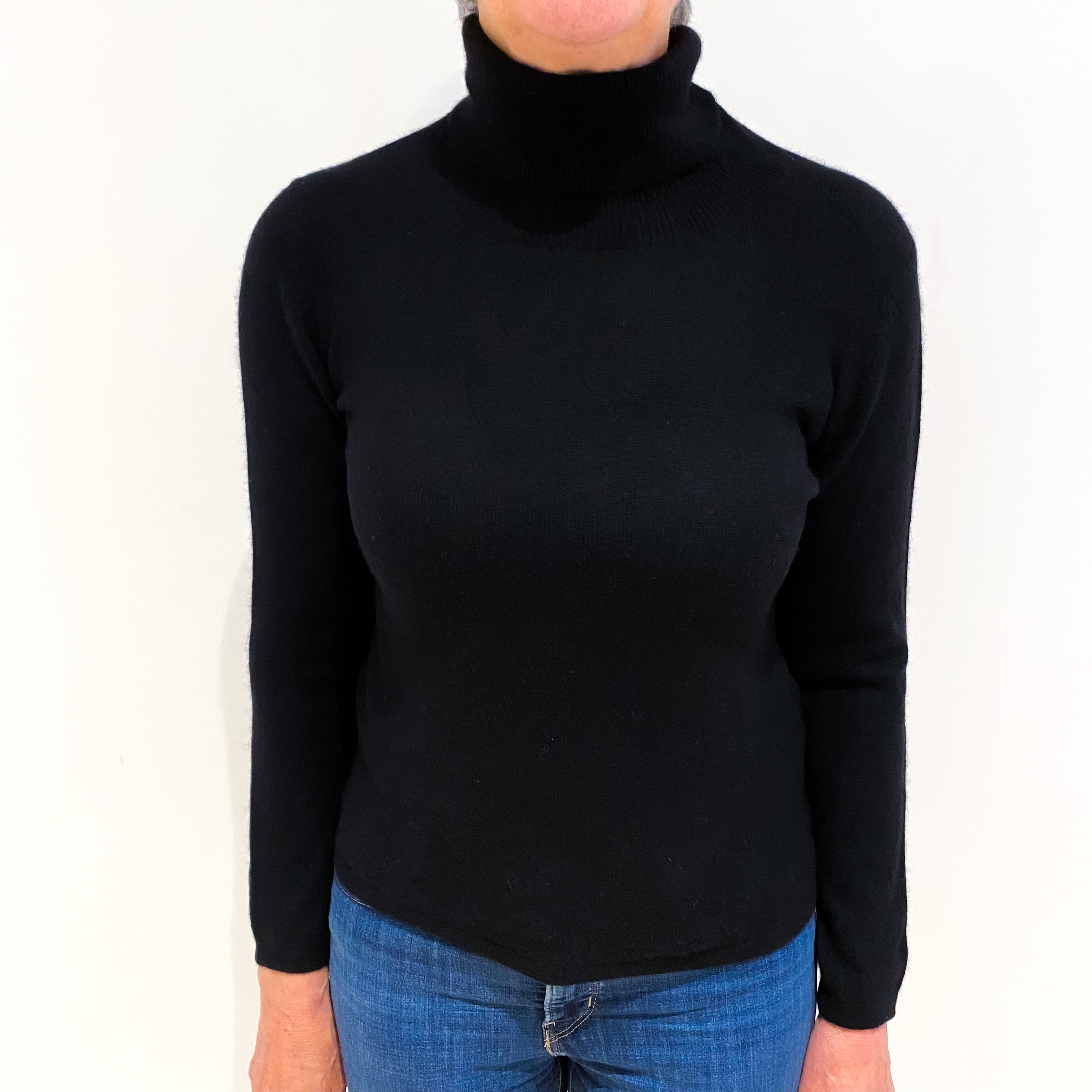 Black Cashmere Polo Neck Jumper Medium