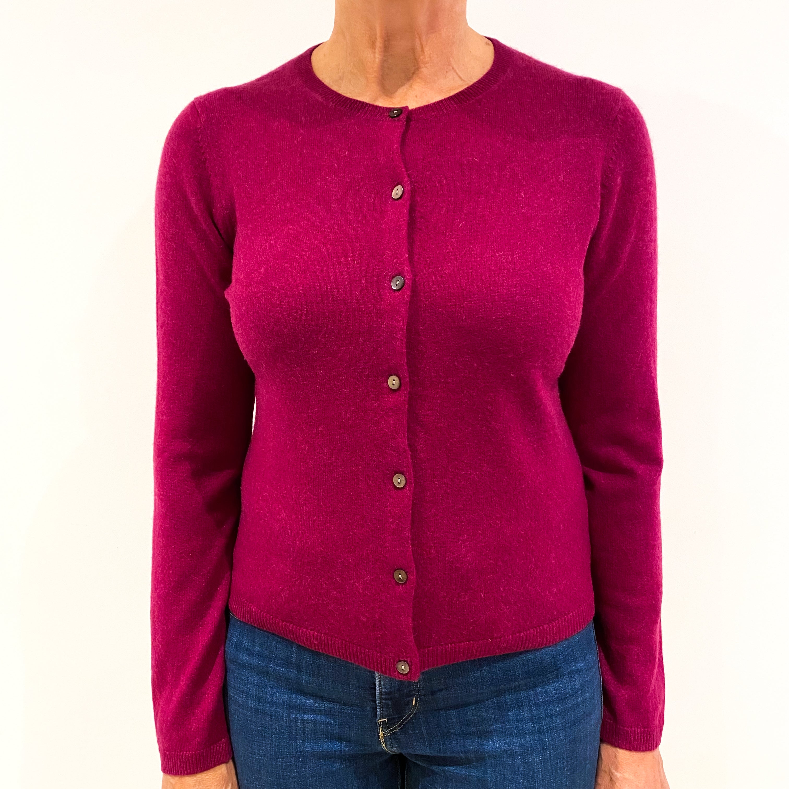 Raspberry Pink Cashmere Crew Neck Cardigan Medium