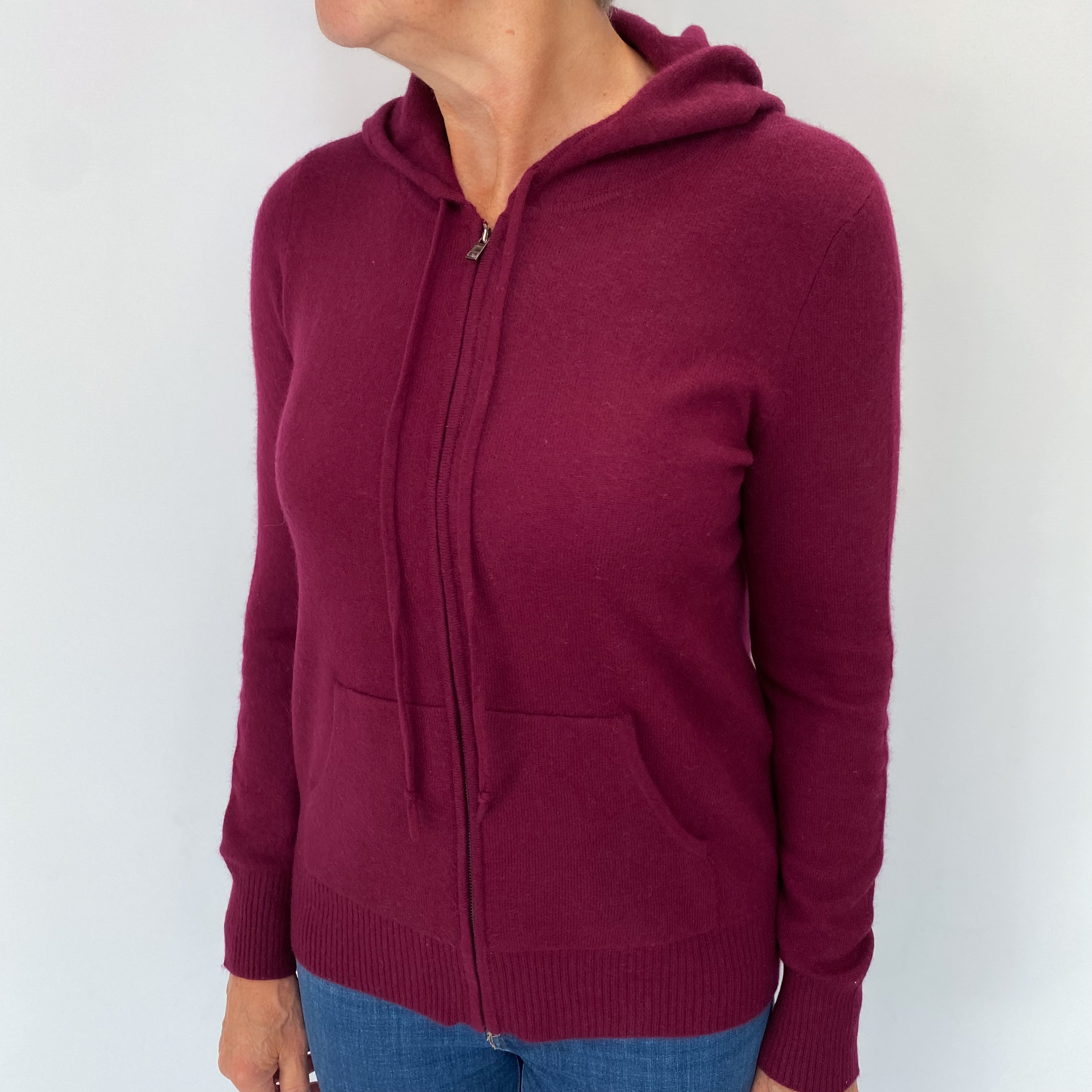 Mulberry Purple Cashmere Zip Up Hoodie with Pockets Medium