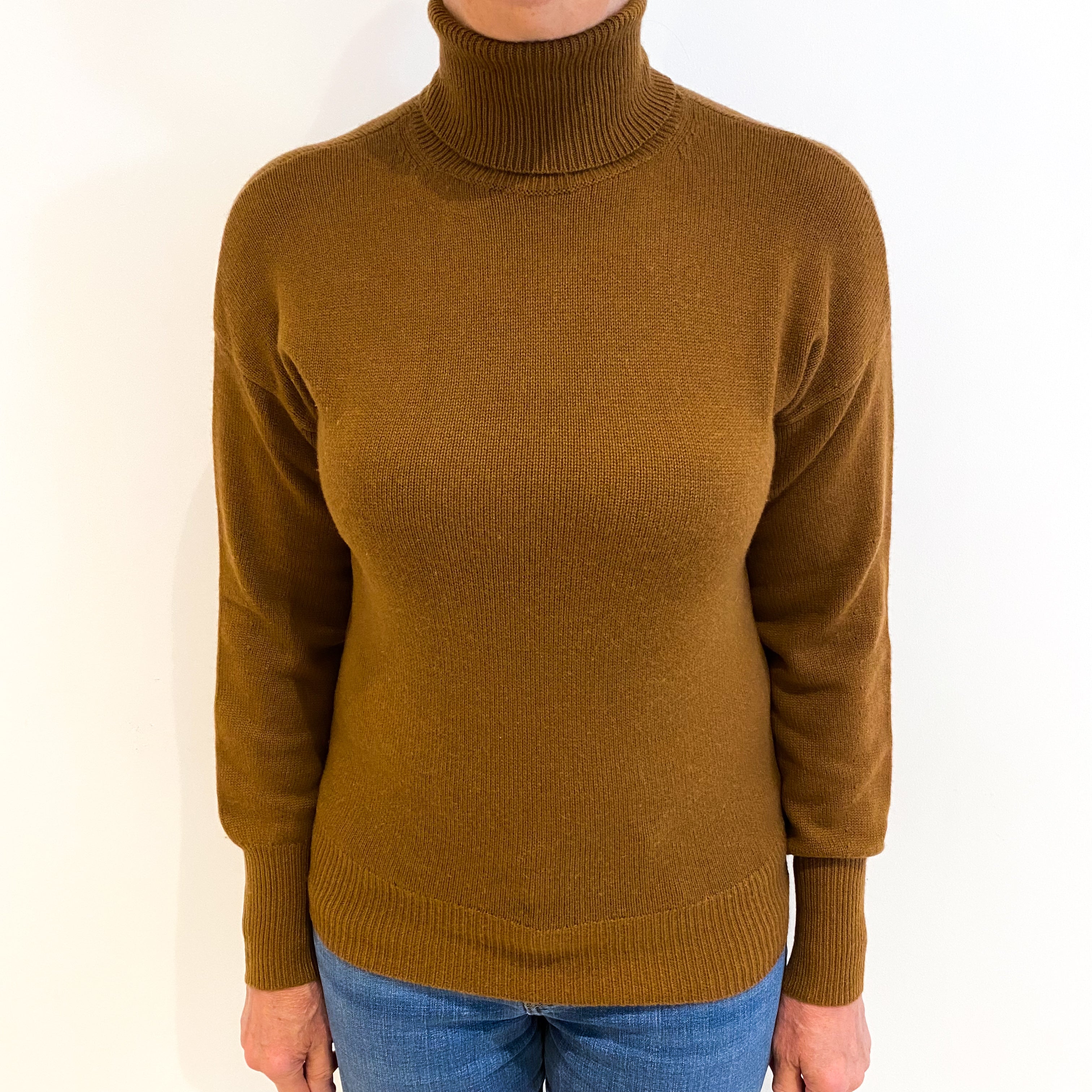 Theory Chestnut Brown Cashmere Polo Neck Jumper Medium