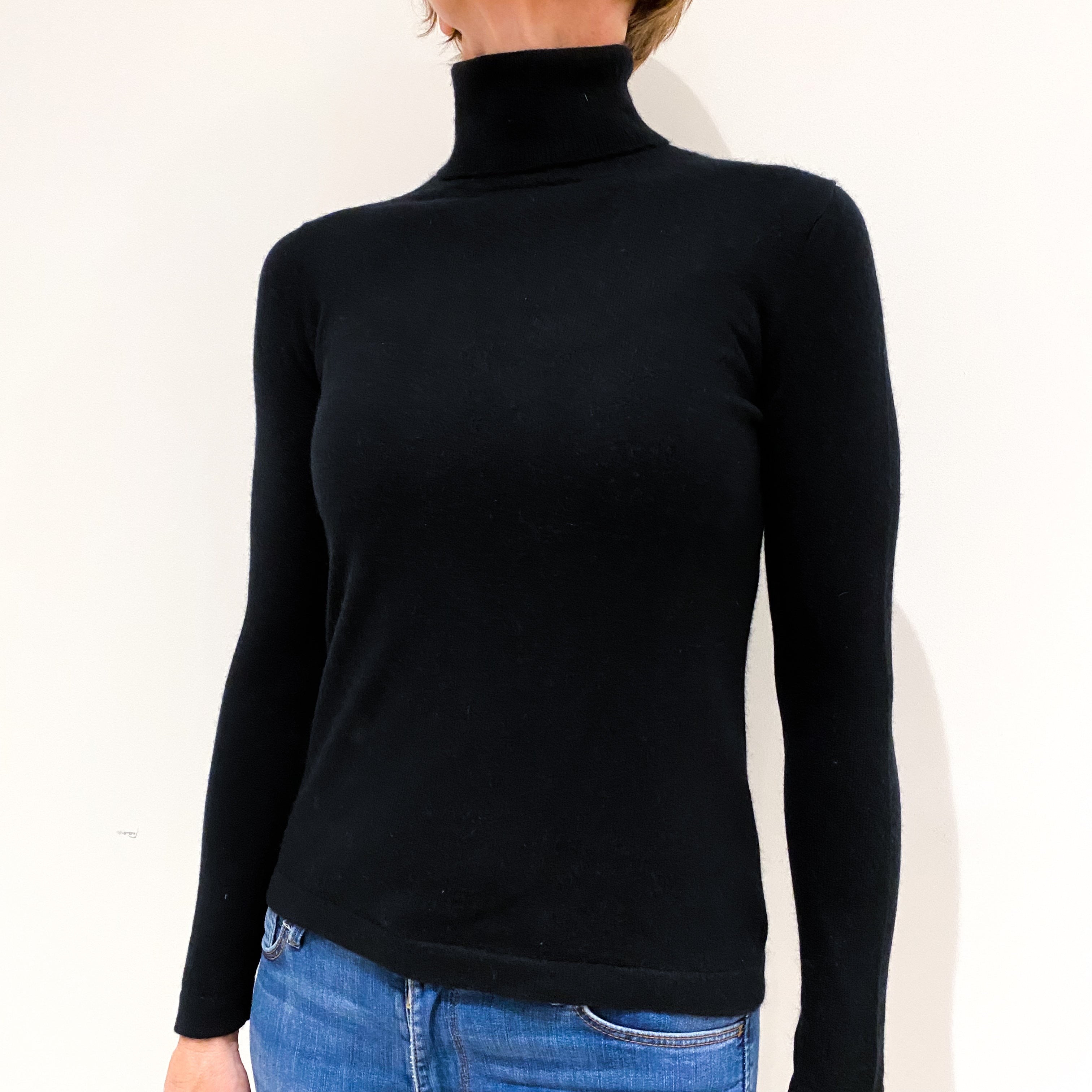 Black Cashmere Polo Neck Jumper Small