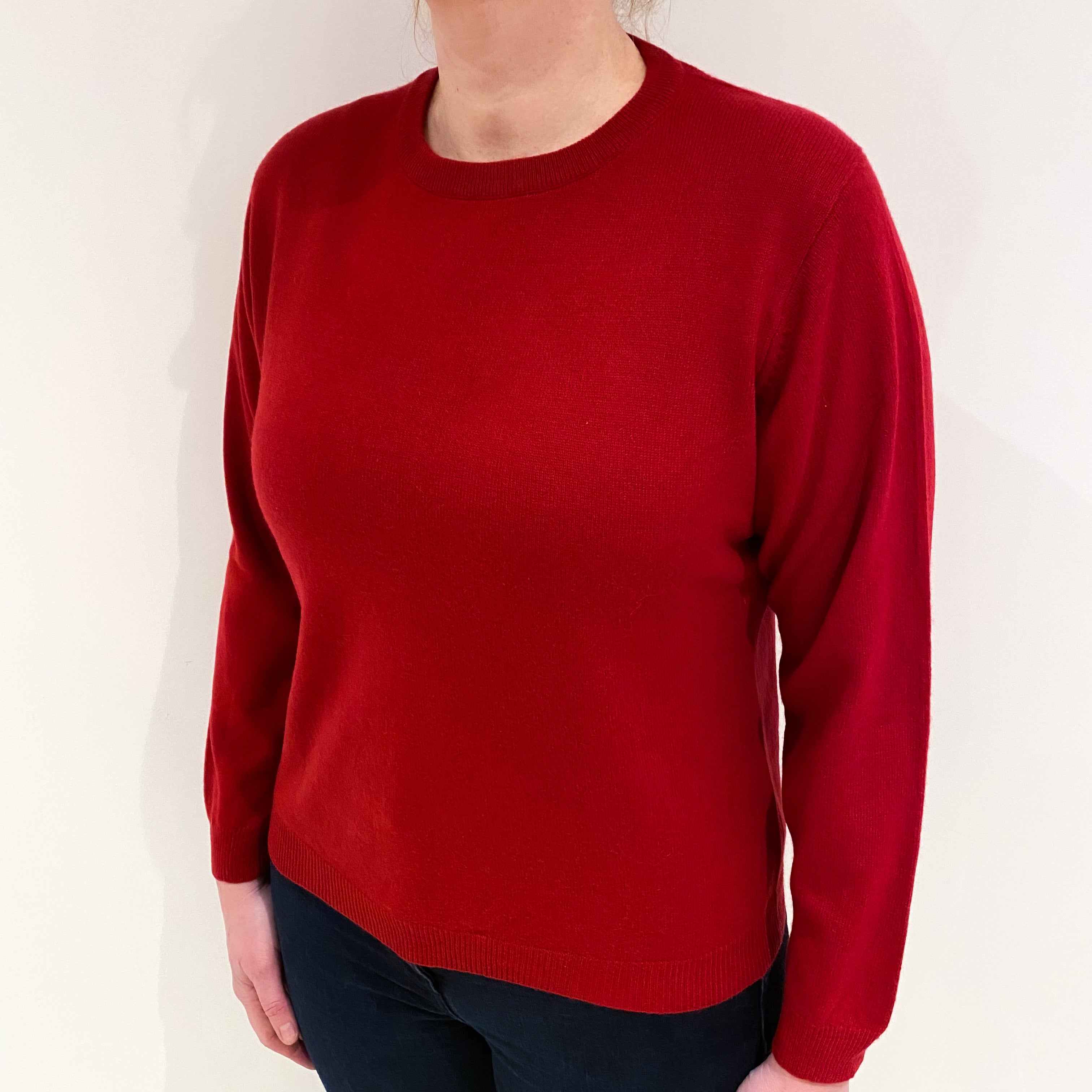 Red Cashmere Crew Neck Jumper Large