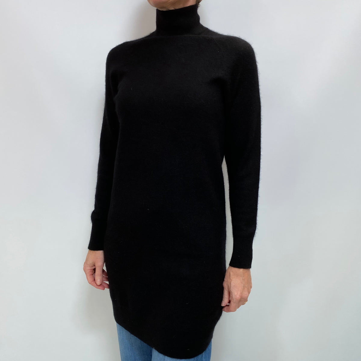 Black Cashmere Turtle Neck Tunic Jumper Small