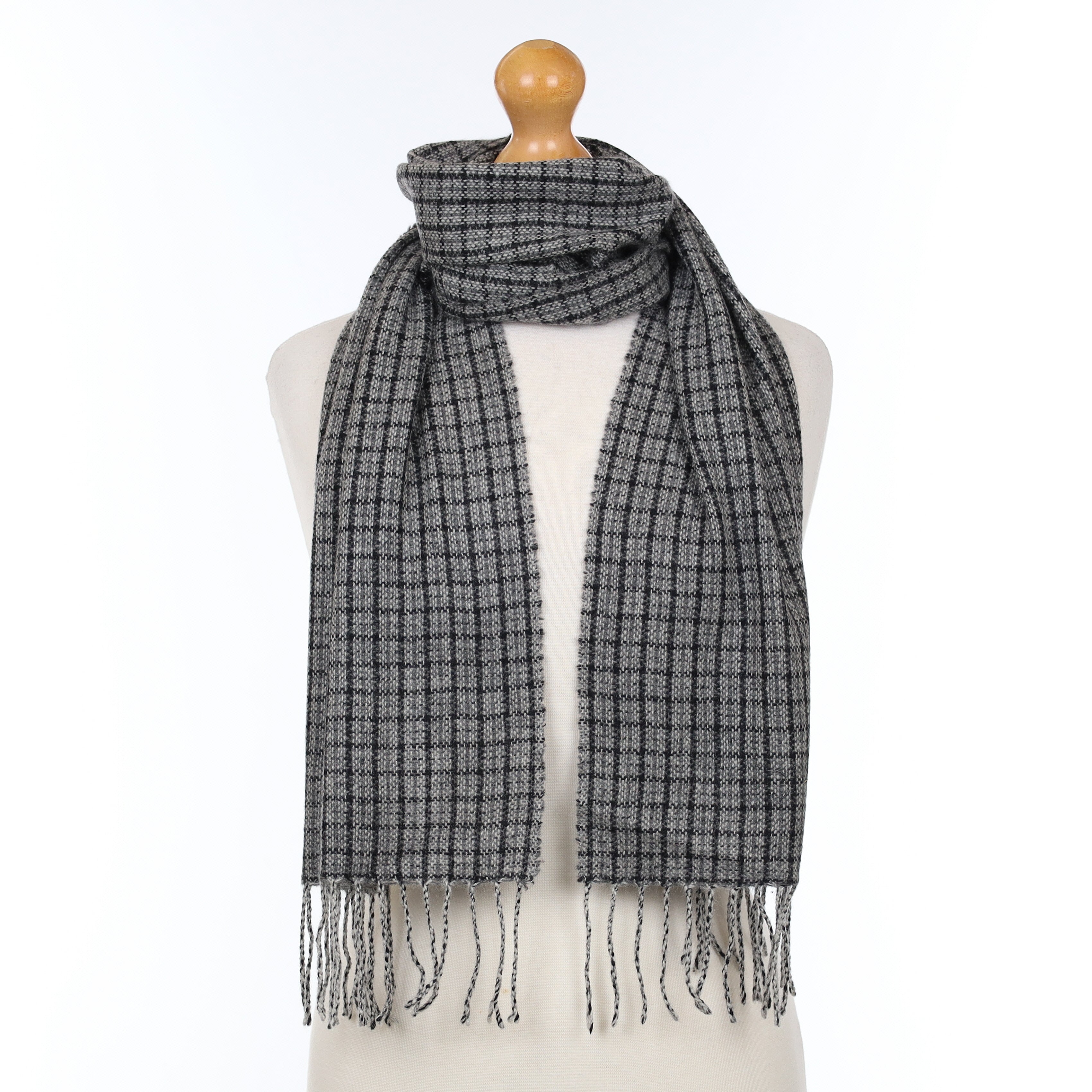 Grey Checked Lightweight Cashmere Woven Scarf