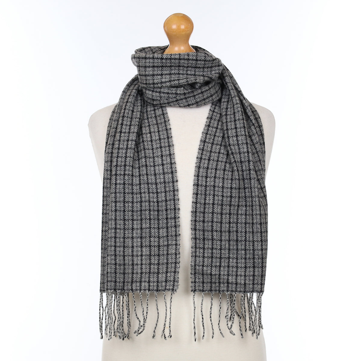 Grey Checked Lightweight Cashmere Woven Scarf
