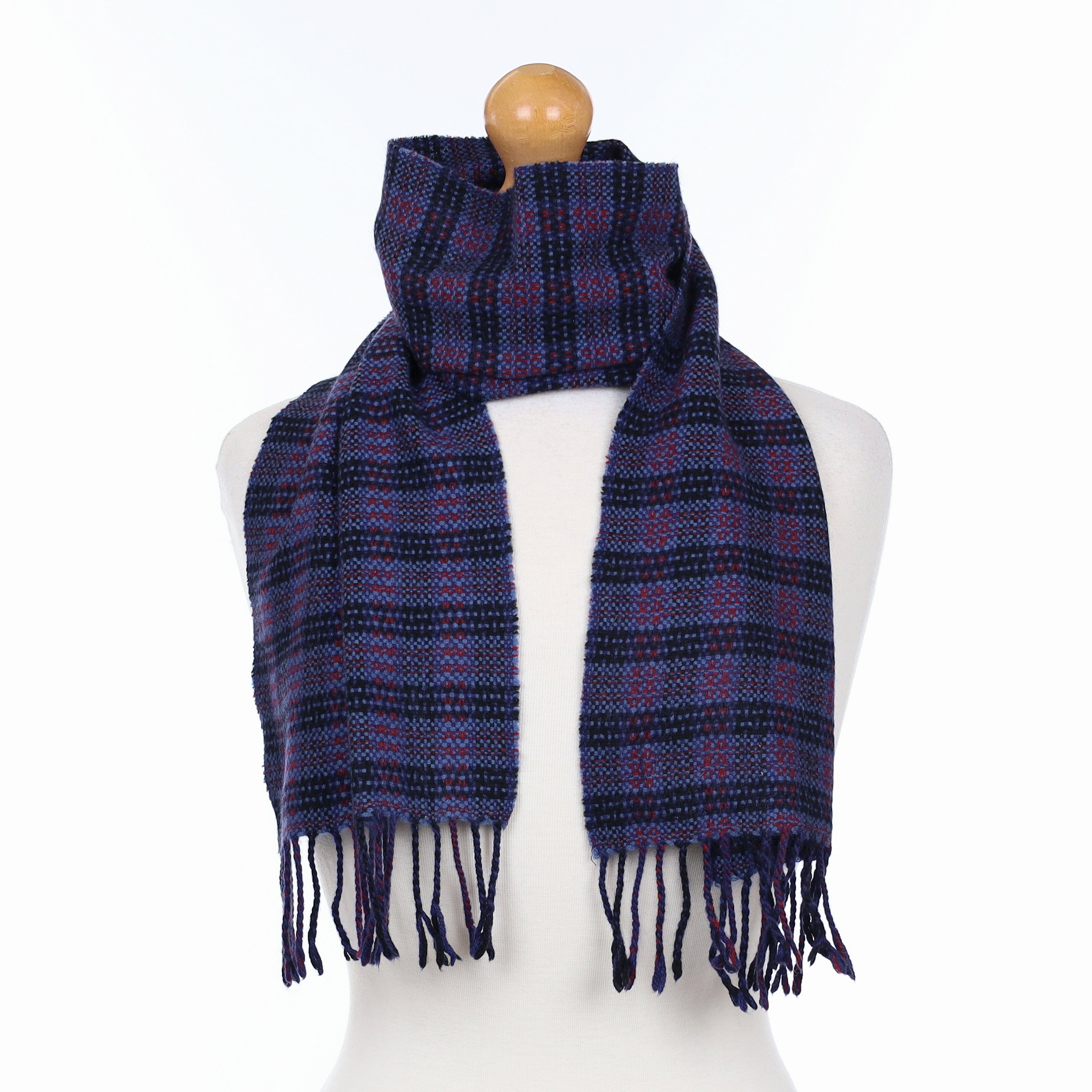 Blue And Red Checked Cashmere Woven Scarf