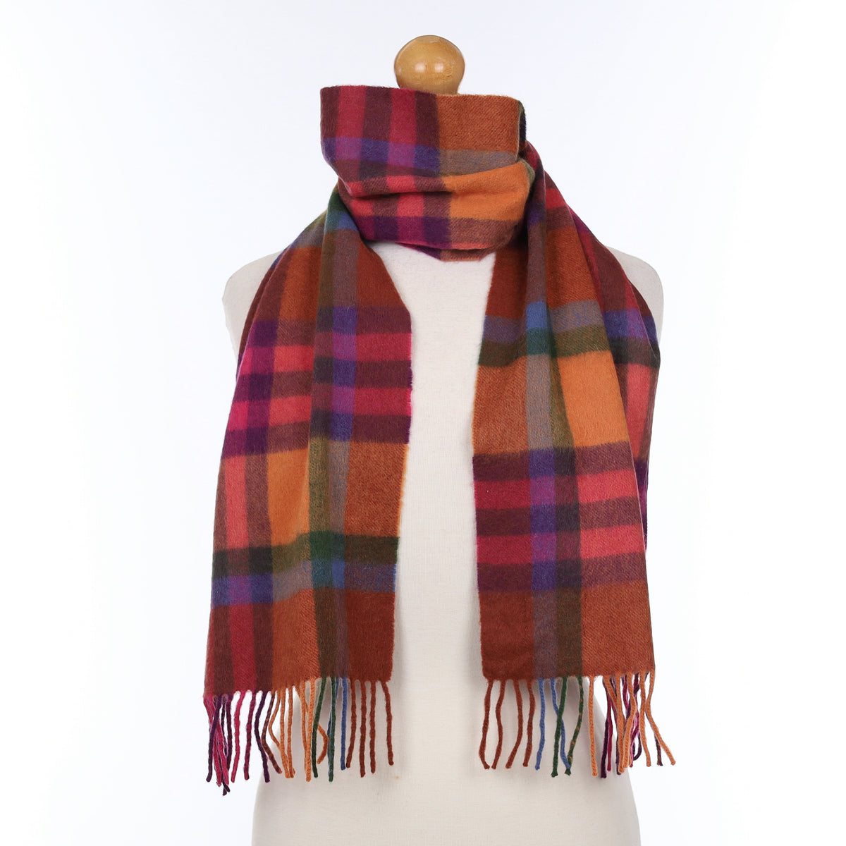 Scottish Orange And Purple Checked Cashmere Woven Scarf