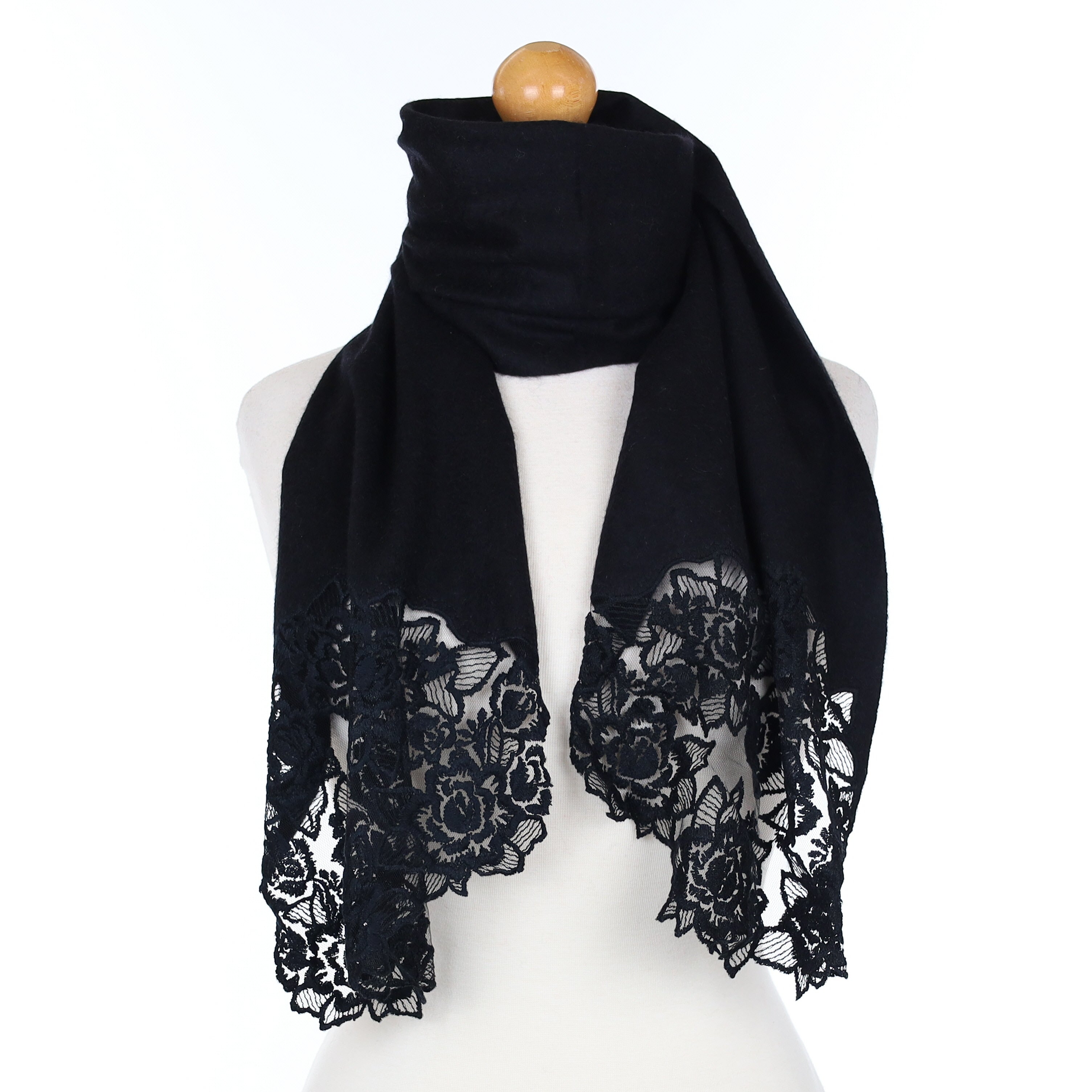Nina Ricci Black Lace Detail Cashmere Woven Scarf