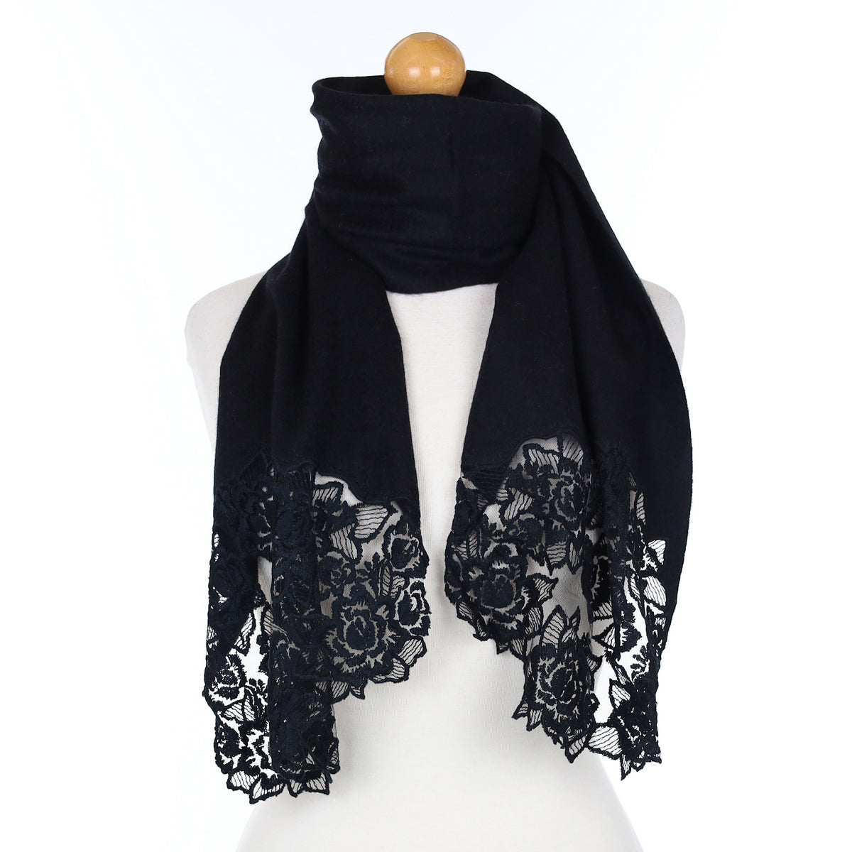 Nina Ricci Black Lace Detail Cashmere Woven Scarf
