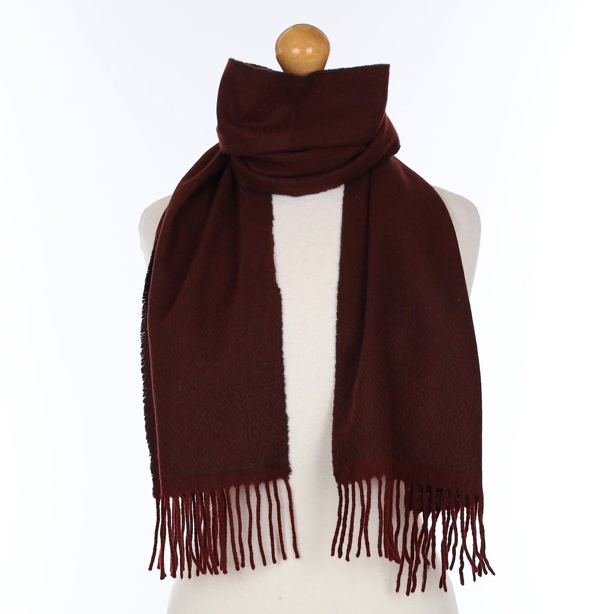 Deep Burgundy Red Cashmere Textured Woven Scarf