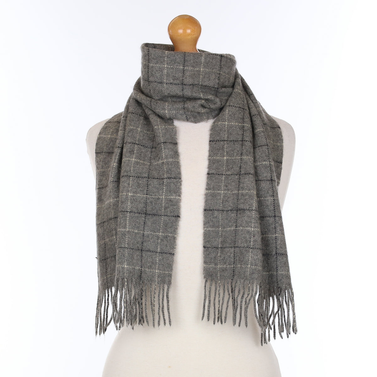 Grey And Black Checked Cashmere Woven Scarf