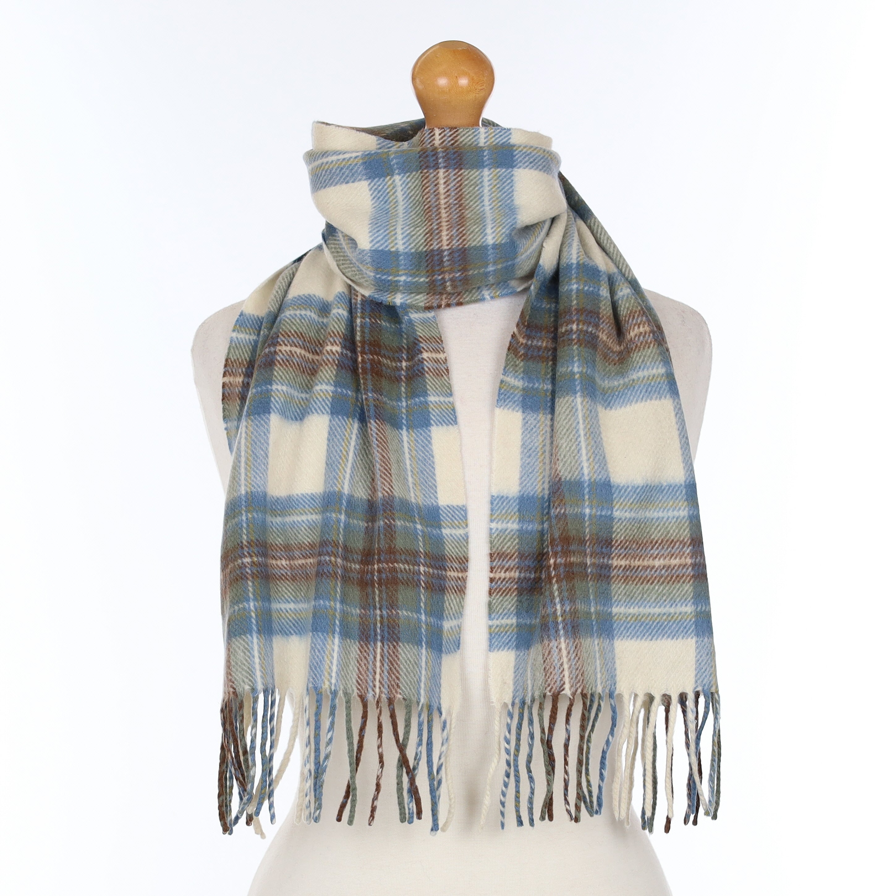Blue And Cream Cashmere Woven Scarf