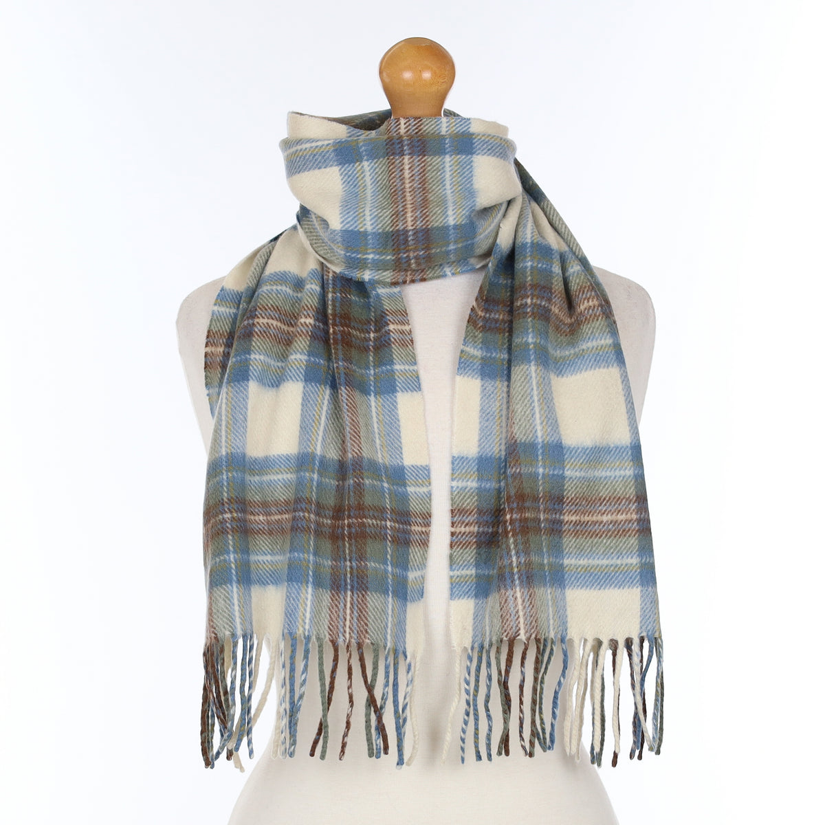Blue And Cream Cashmere Woven Scarf