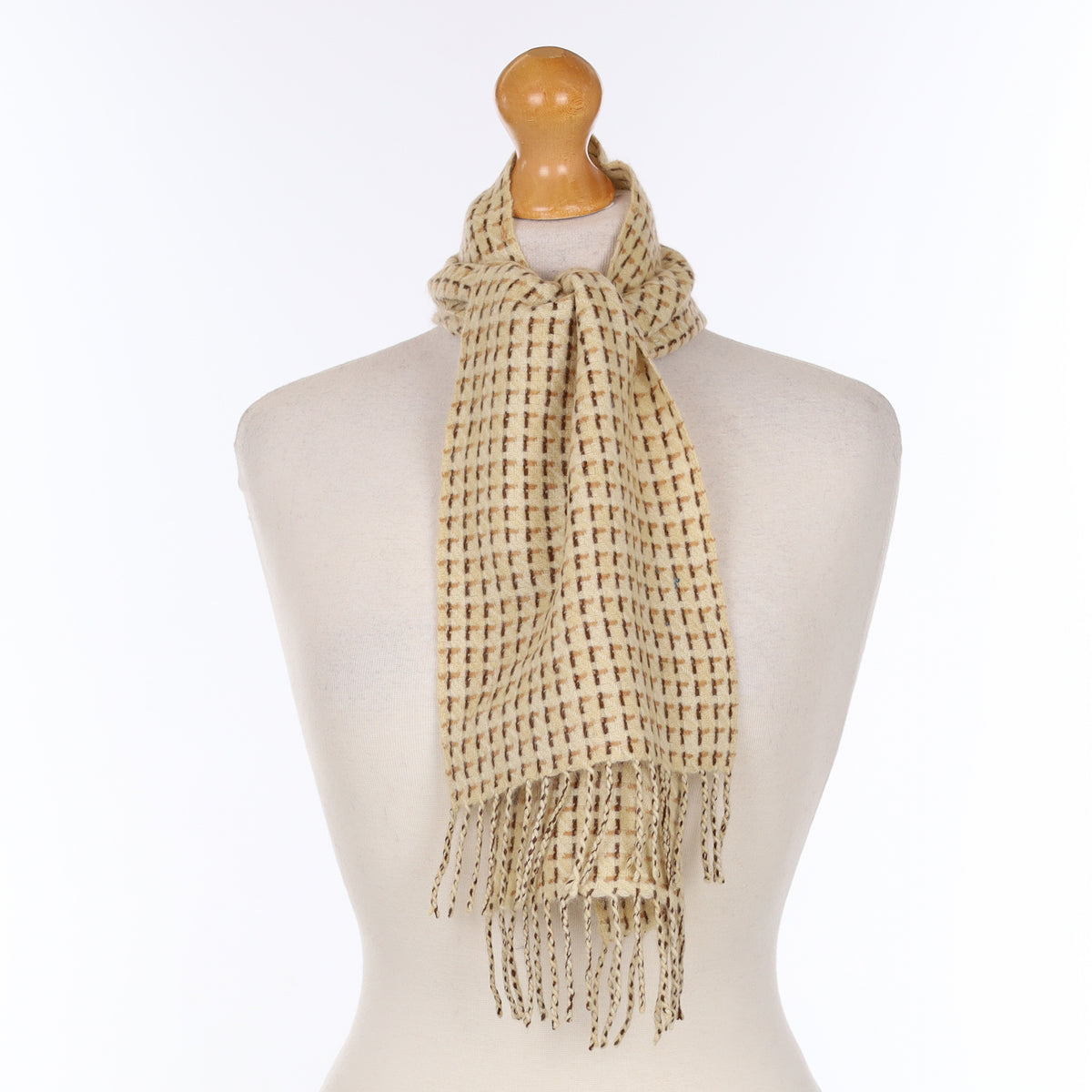 Cream And Brown Cashmere Textured Woven Scarf