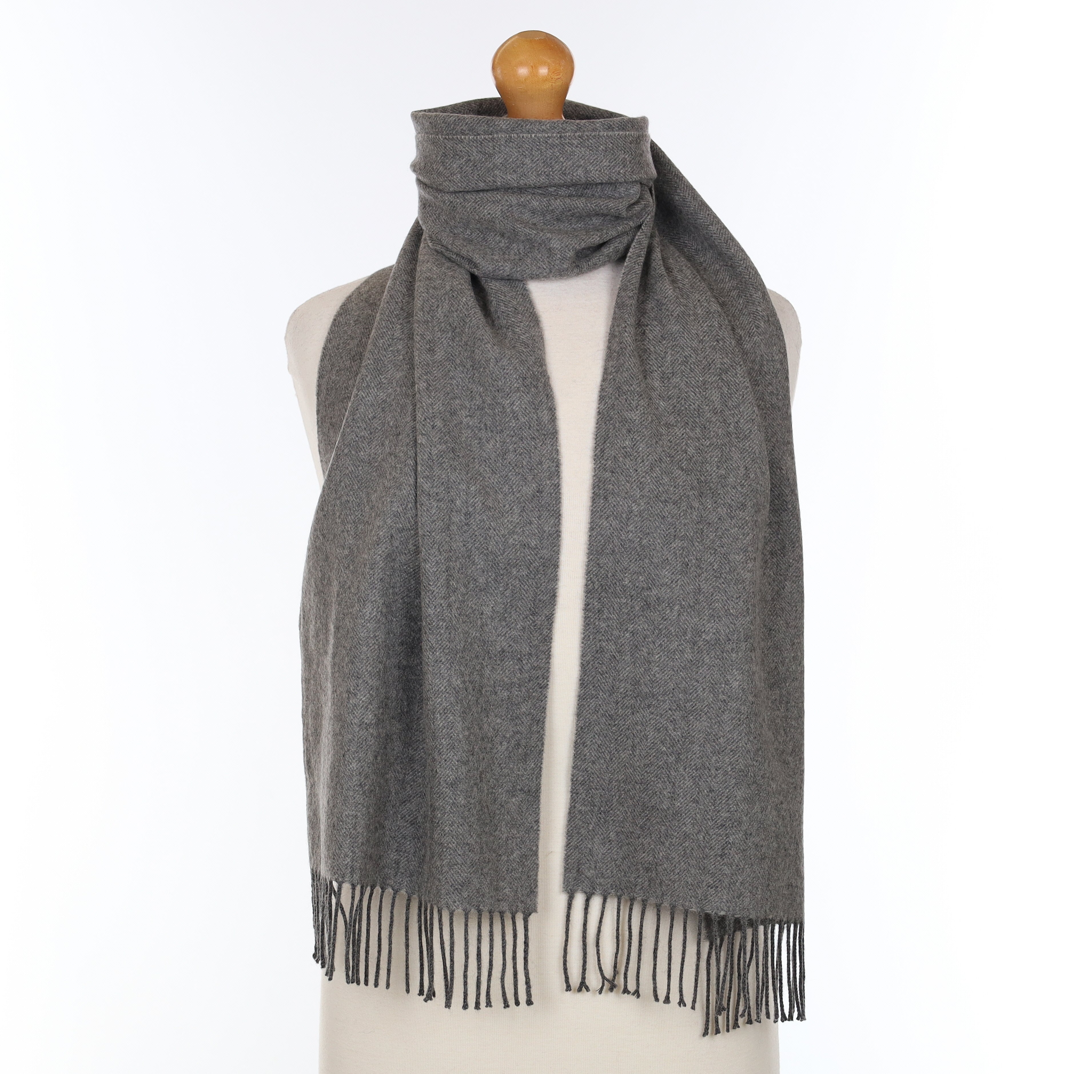Smoke Grey Herringbone Cashmere Woven Scarf