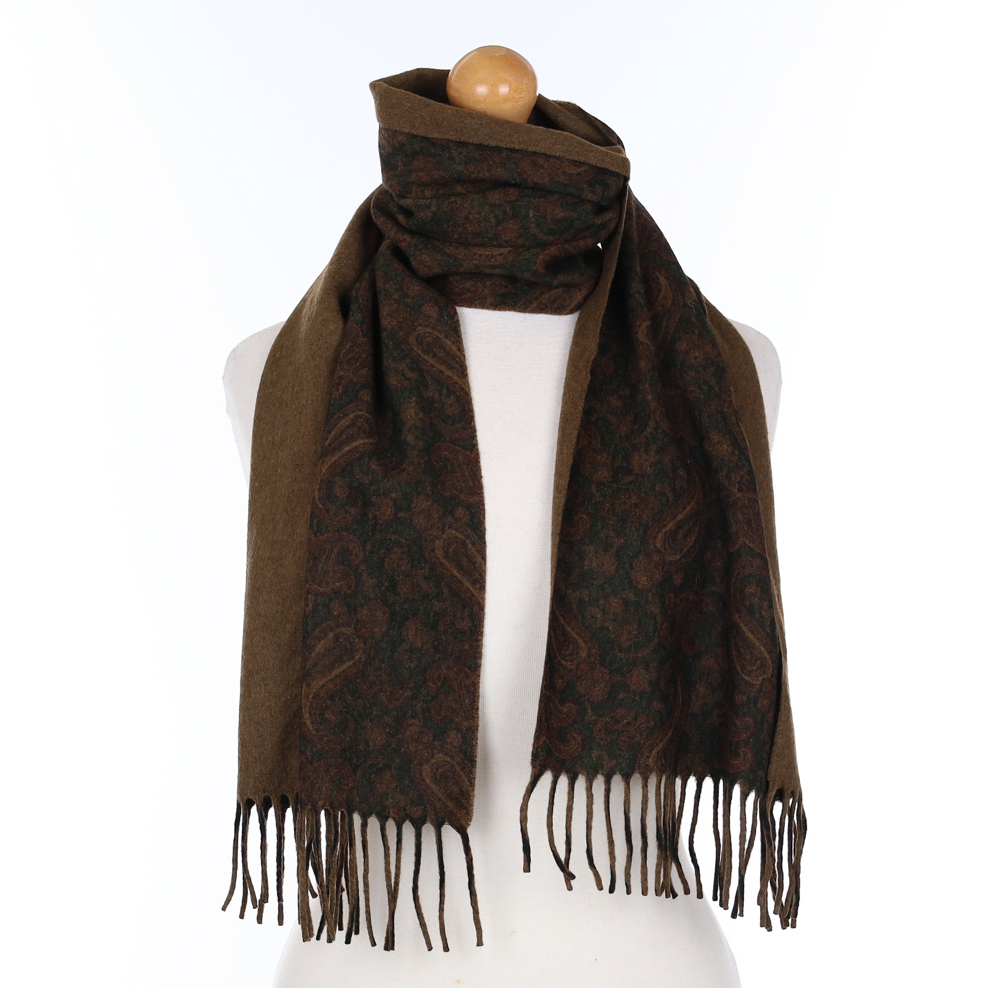 Italian Brown Paisley Patterned Cashmere Woven Scarf